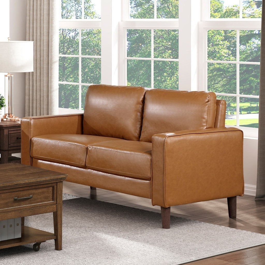 Modern Living Room Furniture 3pc Set Sofa Loveseat Chair Brown Faux Leather Upholstered Cushion Back Seat Solid Wood