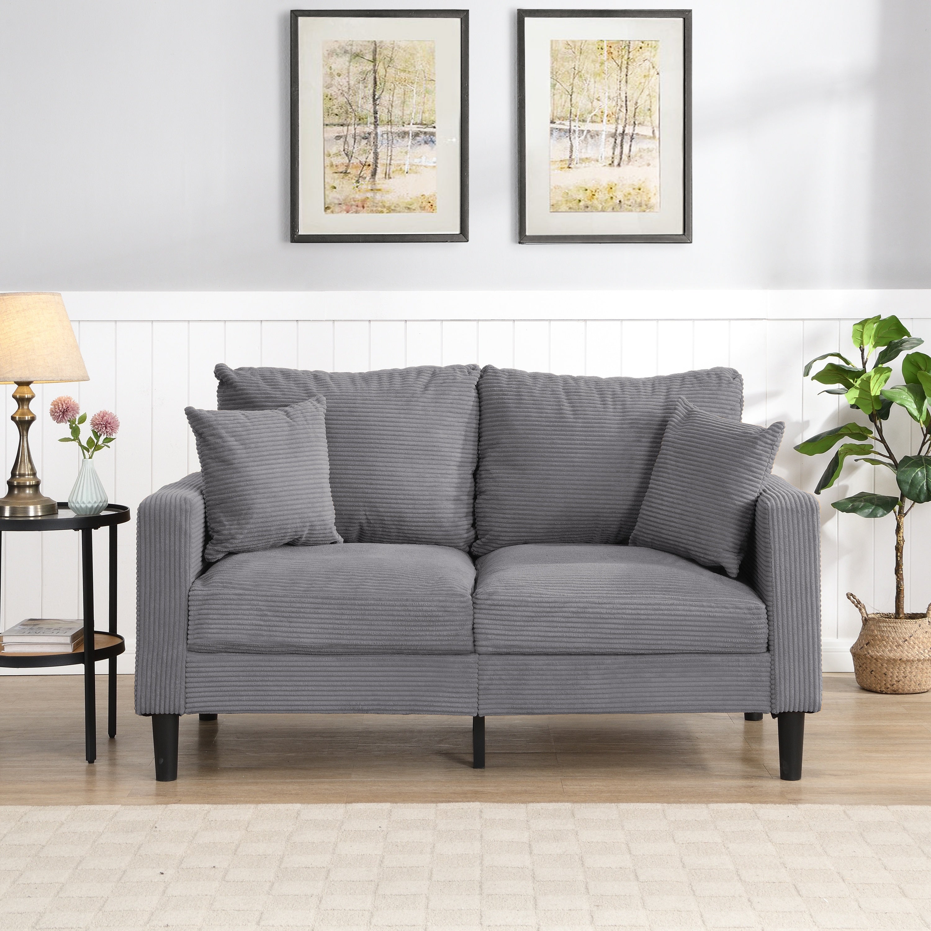 Modern Upholstered Light Gray Loveseat Sofa with Wooden Frame for Small Spaces