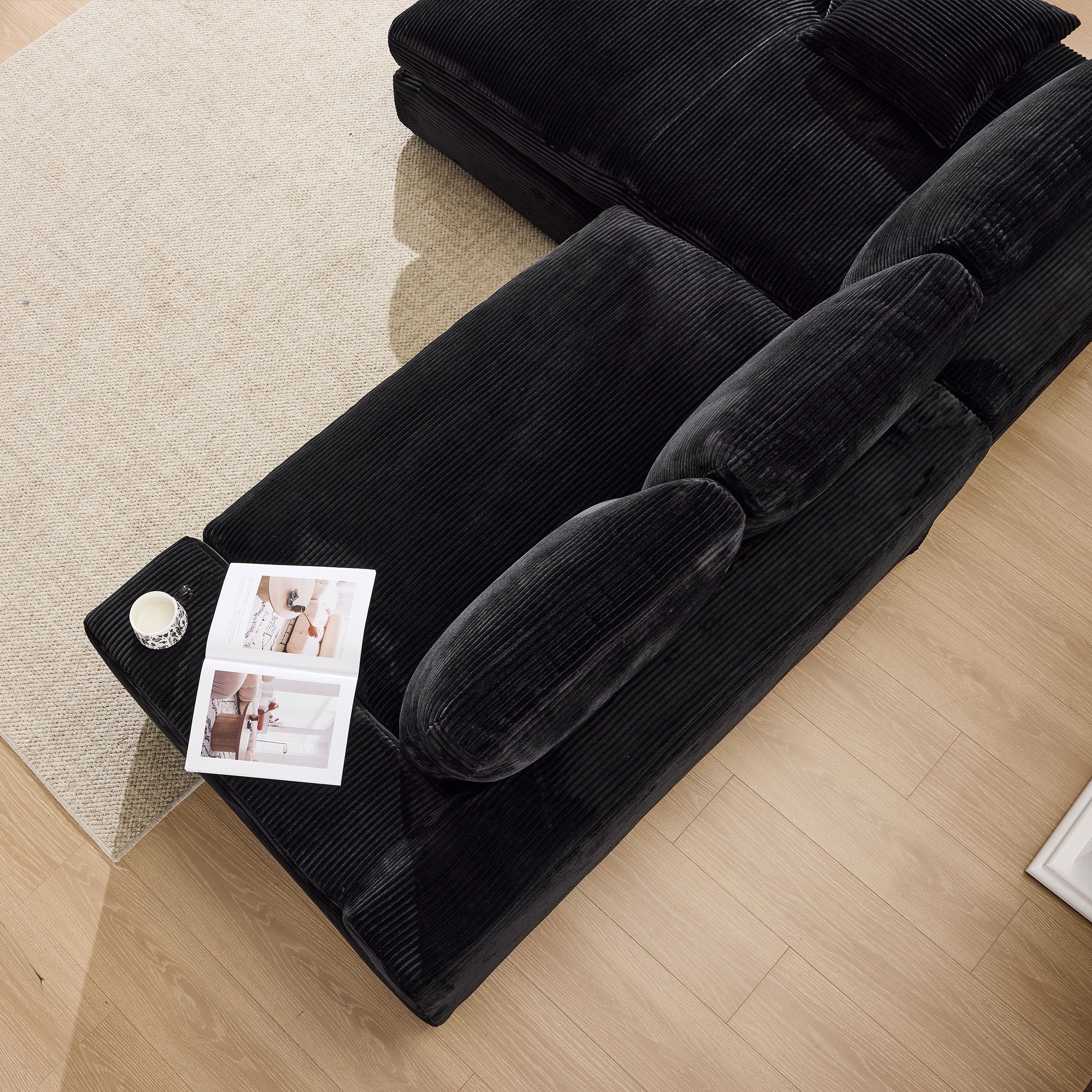 99*69' Modular Sectional Living Room Sofa Set, Modern Minimalist Style Couch, Upholstered Sleeper Sofa for Living Room, Bedroom, 2 PC Free Combination, Installation-free Sofa, L-Shape, Black