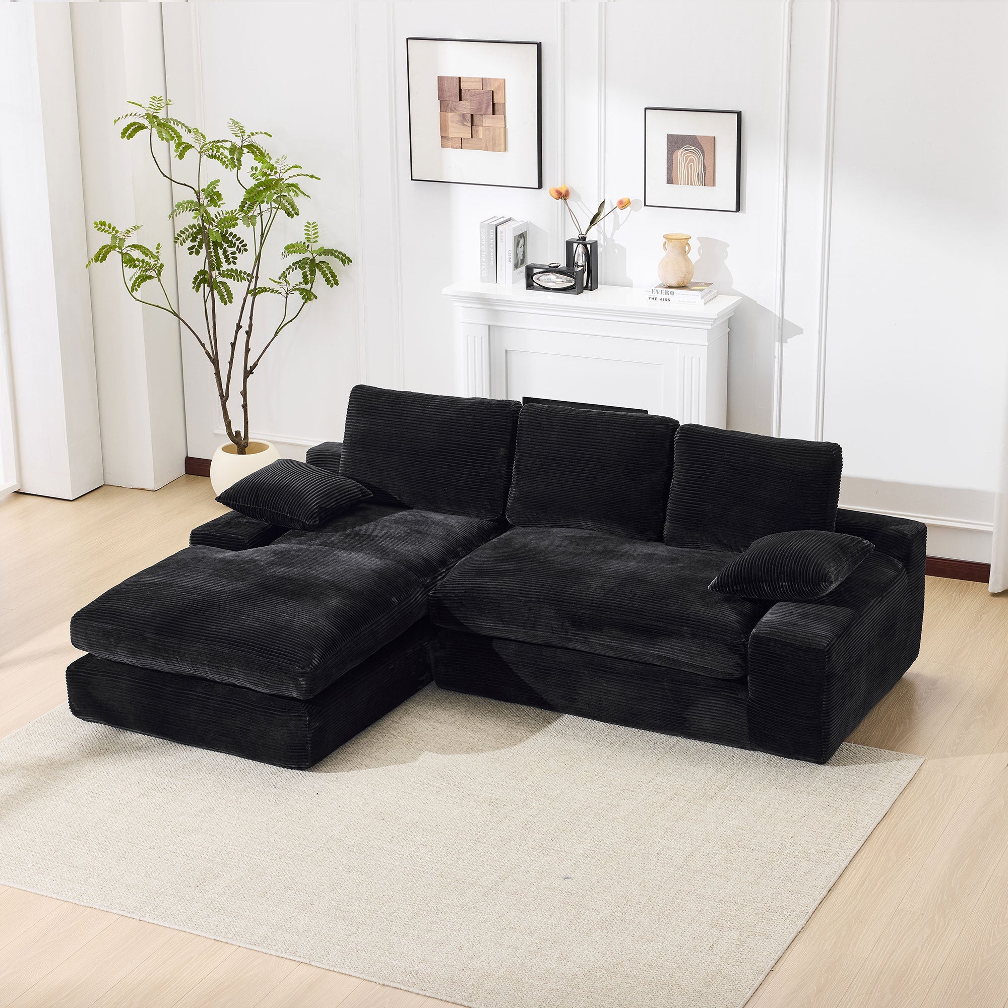 99*69' Modular Sectional Living Room Sofa Set, Modern Minimalist Style Couch, Upholstered Sleeper Sofa for Living Room, Bedroom, 2 PC Free Combination, Installation-free Sofa, L-Shape, Black