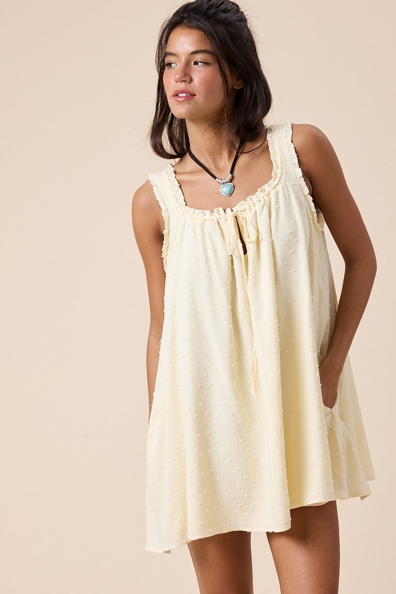 Lovely Clip Dot Print Front Tie Swing Mini Dress