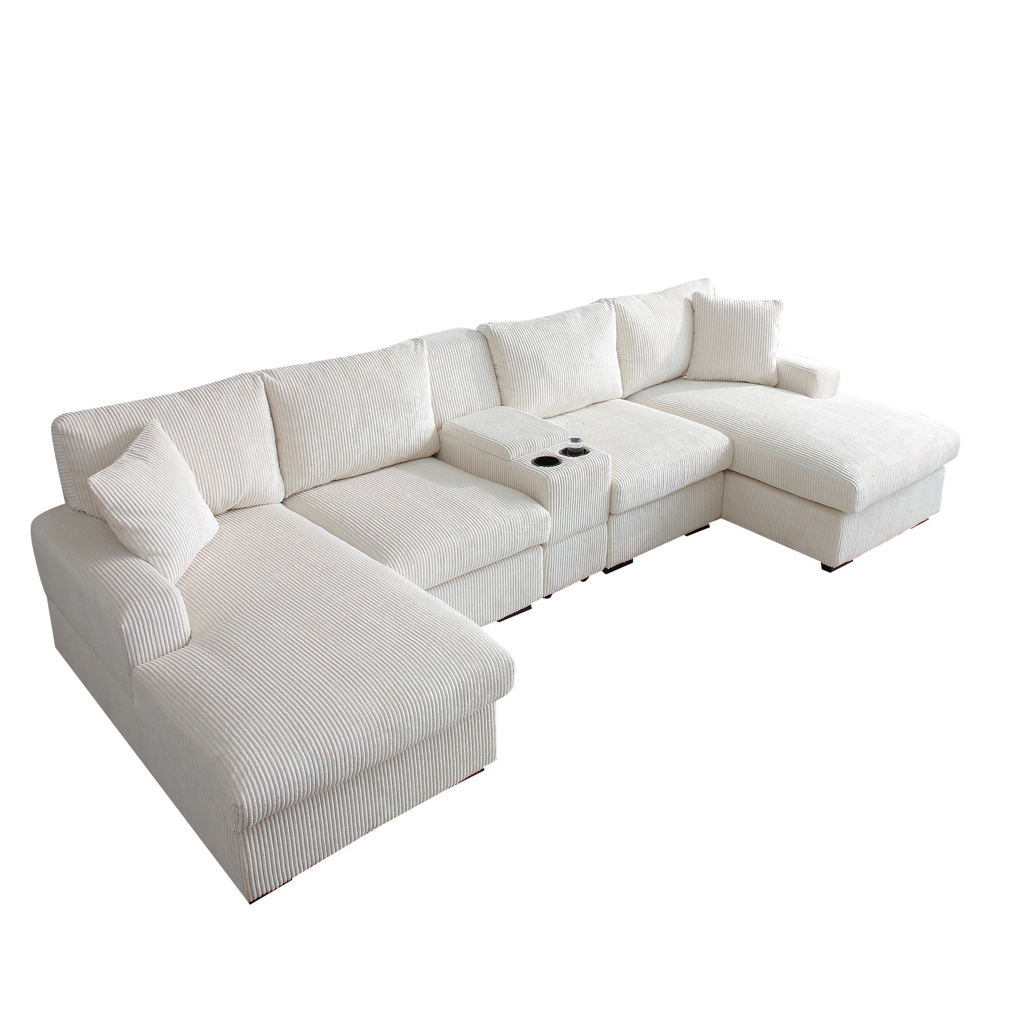 U Shaped Cloud Couch Sectional Sofa for Living Room,126' Oversized Comfy Cloud Sofa with Console,Cup Holder ,Double Chaise, Beige
