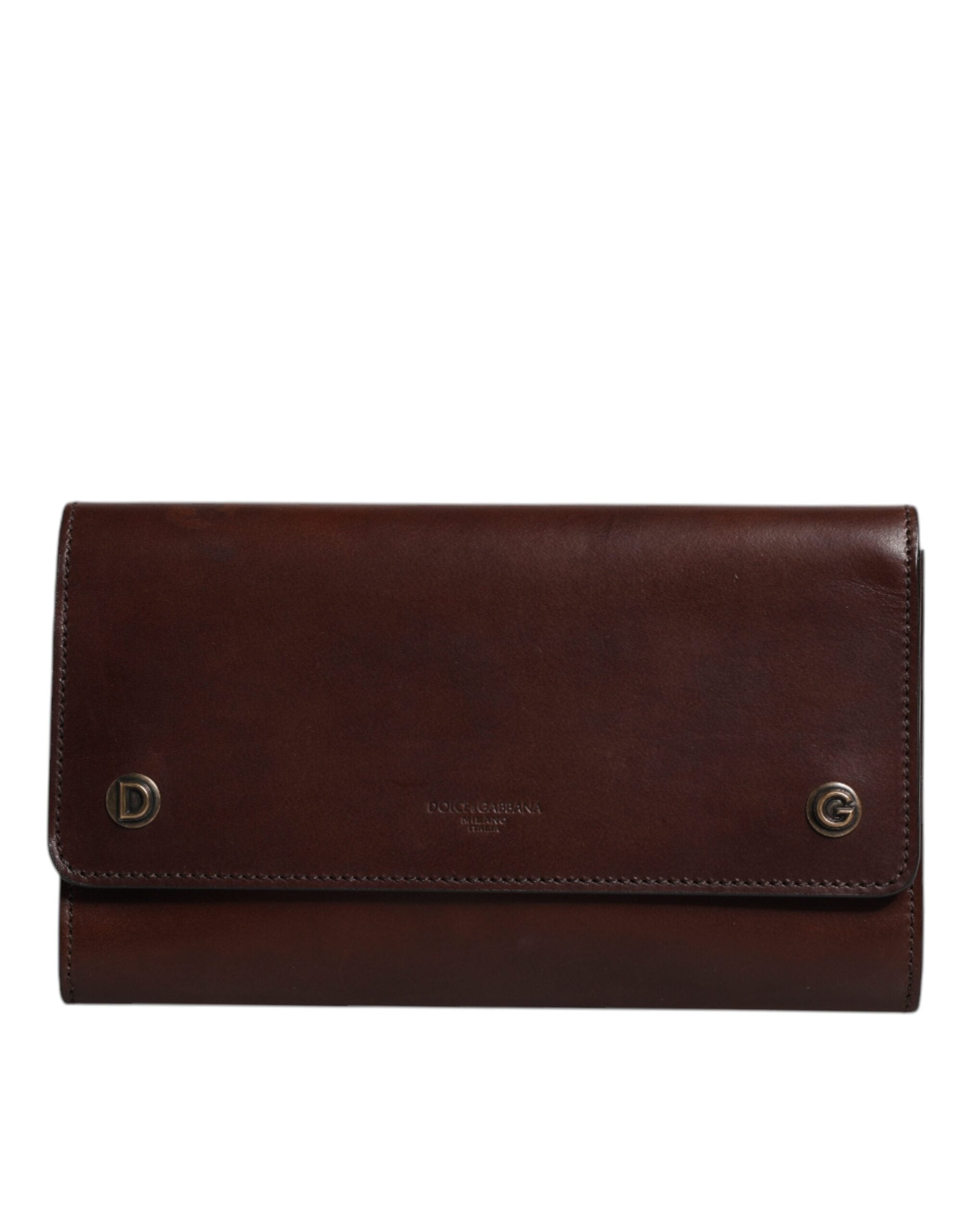 Dolce & Gabbana Brown Leather Logo Embossed Crossbody Bag