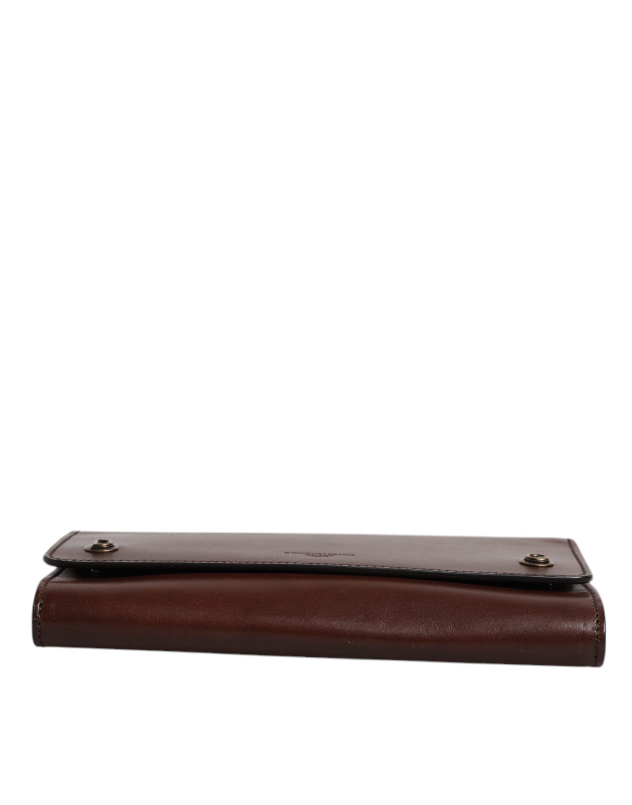 Dolce & Gabbana Brown Leather Logo Embossed Crossbody Bag
