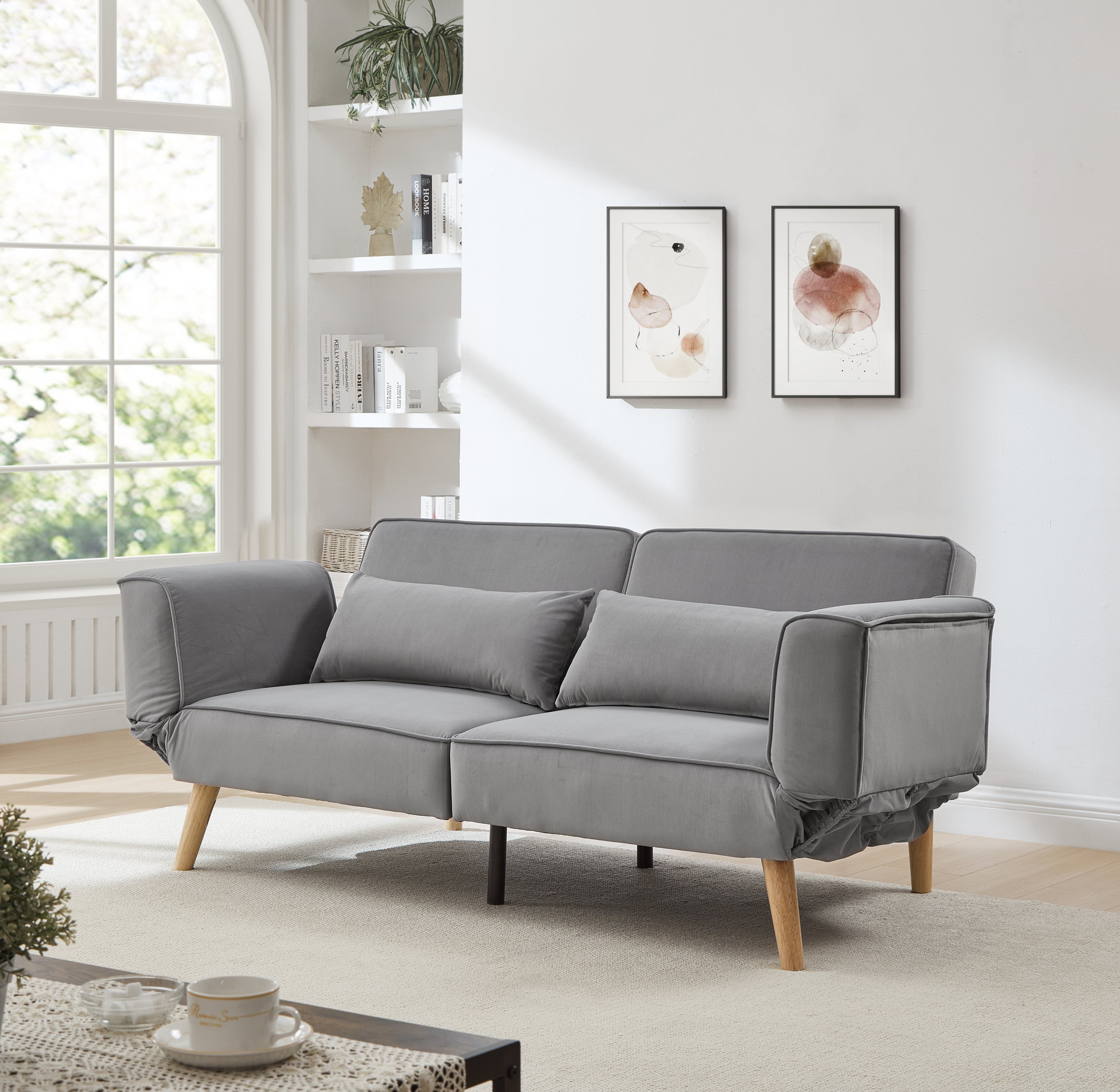 72.8'' Futon Sofa Bed, Sleeper Sofa, Small Couch with Adjustable Armrests, Adjustable Recliner Sleeper Sofa Bed for Living Room, Bedroom, Apartment, Gray