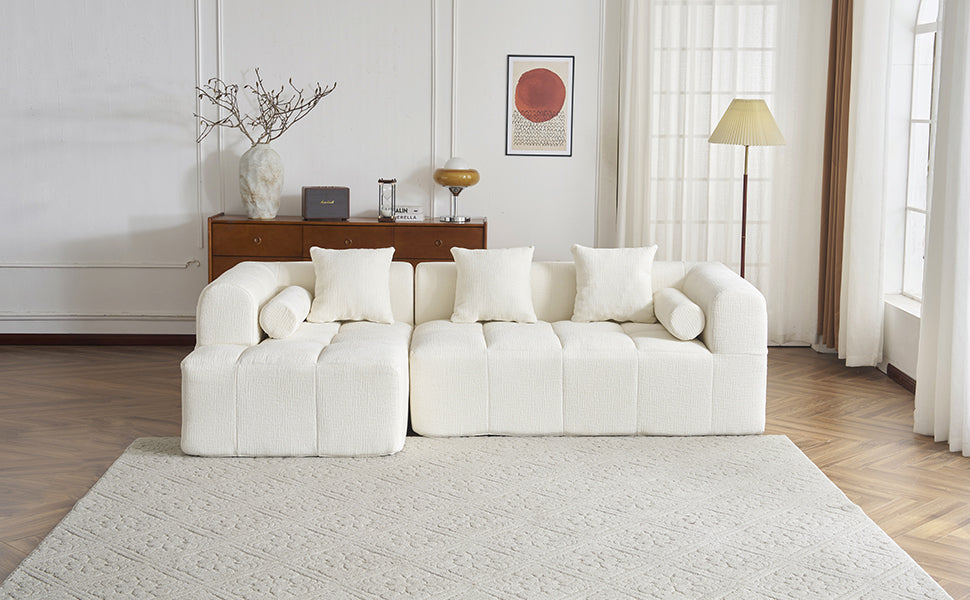 Modern Beige Modular Sectional Sofa with Deep Seating and Side Pockets, Chenille Upholstery, 101.2'