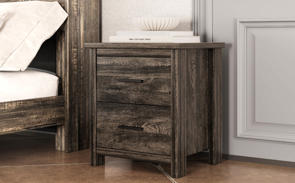 4PCS Bedroom Sets, Wooden Queen Size Bed Frame with Storage Headboard and Charging Station, 2 Nightstands with 2 Drawers, 1 Dresser with 5 Drawers, Antique Gray