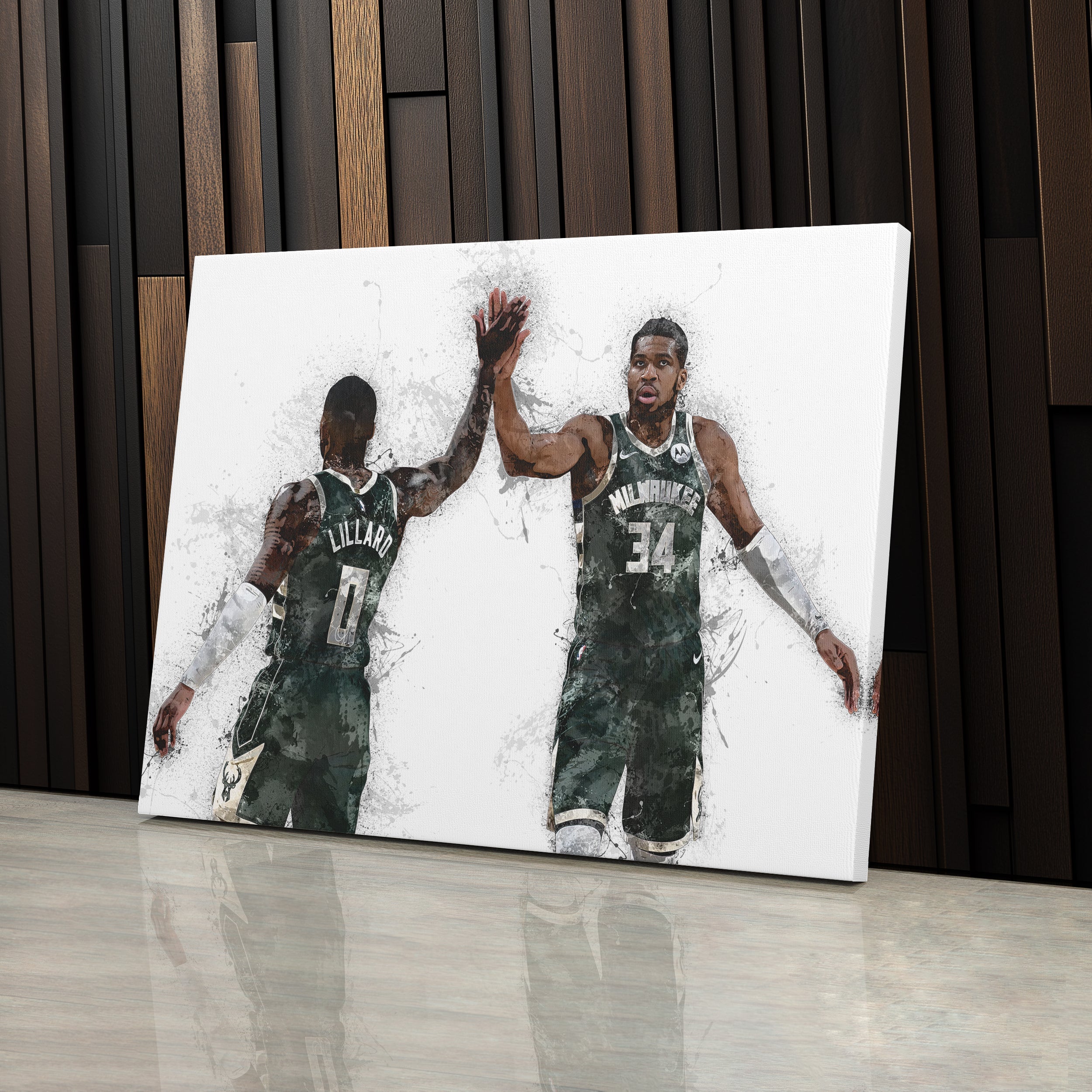 Giannis Antetokounmpo & Damian Lillard Canvas Art – Milwaukee Bucks Wall Decor