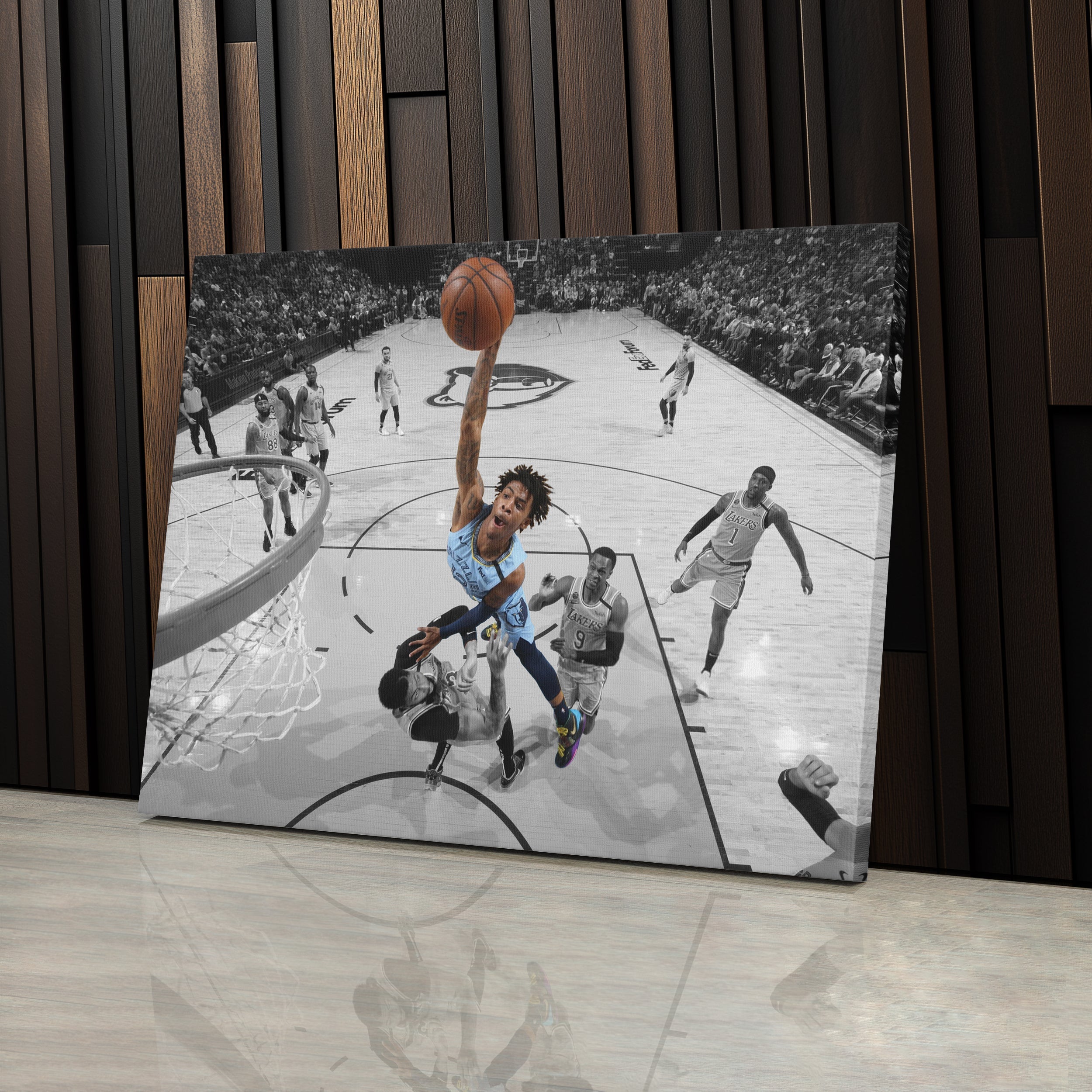 Ja Morant Canvas Art – Dunk Attempt Over Davis Wall Decor
