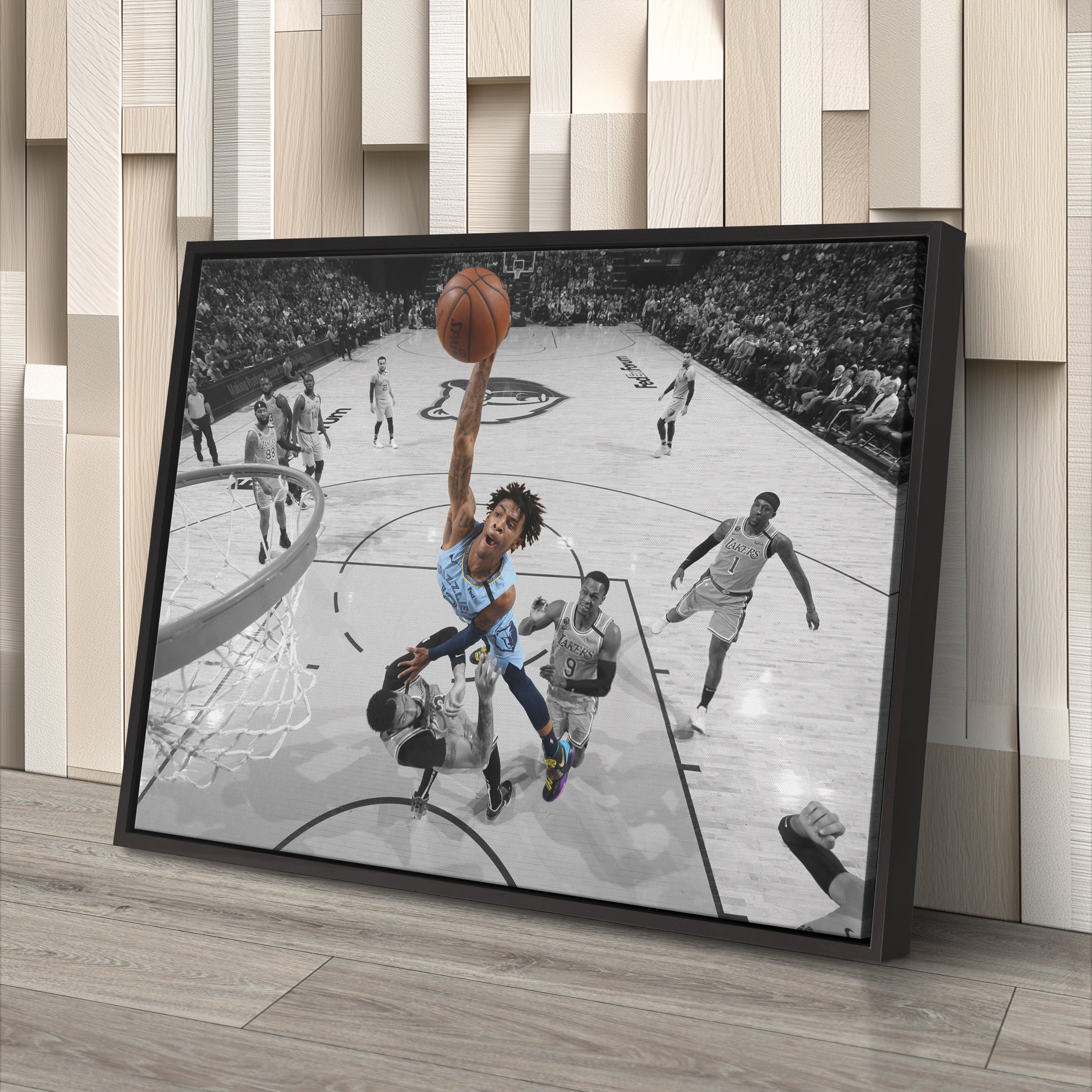 Ja Morant Canvas Art – Dunk Attempt Over Davis Wall Decor