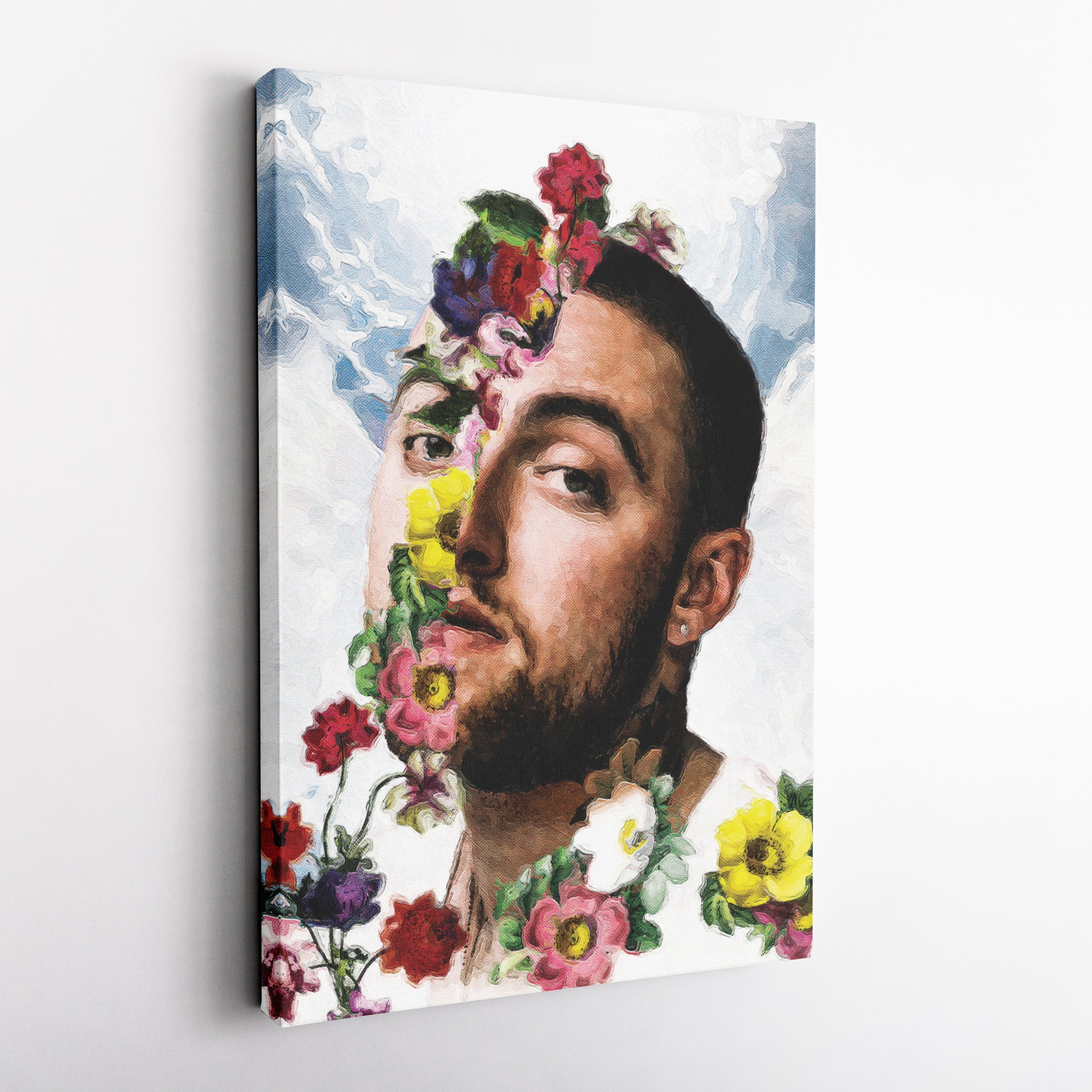 Mac Miller Floral Canvas Print – Rap Artist Painting Wall Art for Home Decor