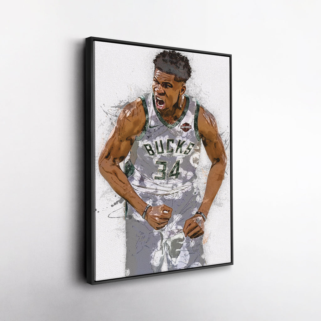 Giannis Antetokounmpo Canvas Art – Milwaukee Bucks Wall Decor