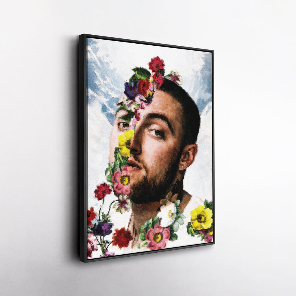 Mac Miller Floral Canvas Print – Rap Artist Painting Wall Art for Home Decor