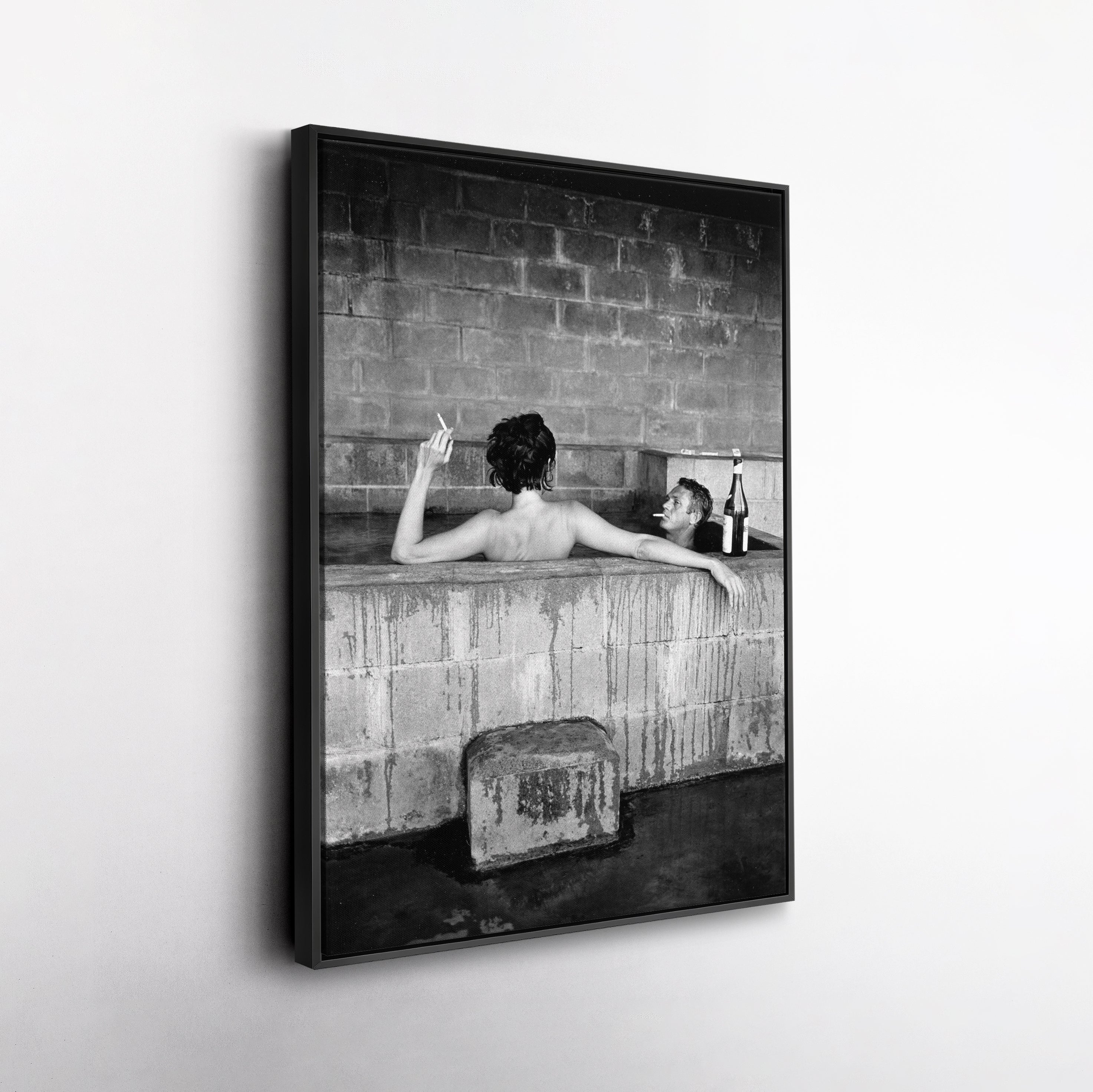 Steve McQueen and Wife Taking Bath Canvas Art - Iconic Vintage Wall Decor