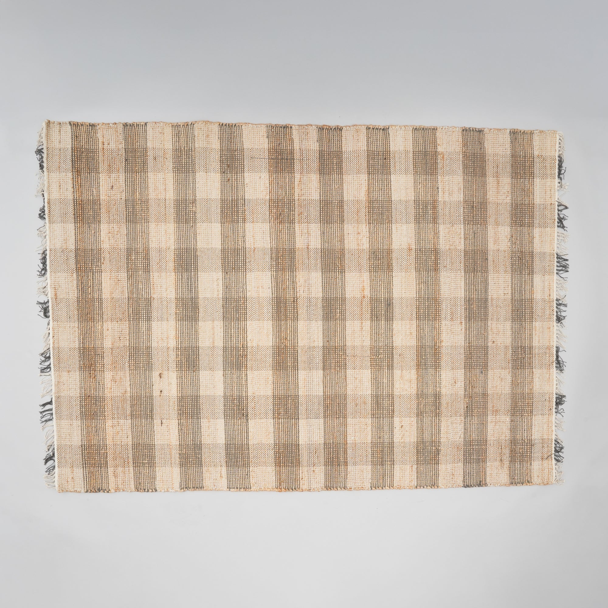 Area Rug, Jute Rug, Durable Gray Plaid Rug, 8X10 ft