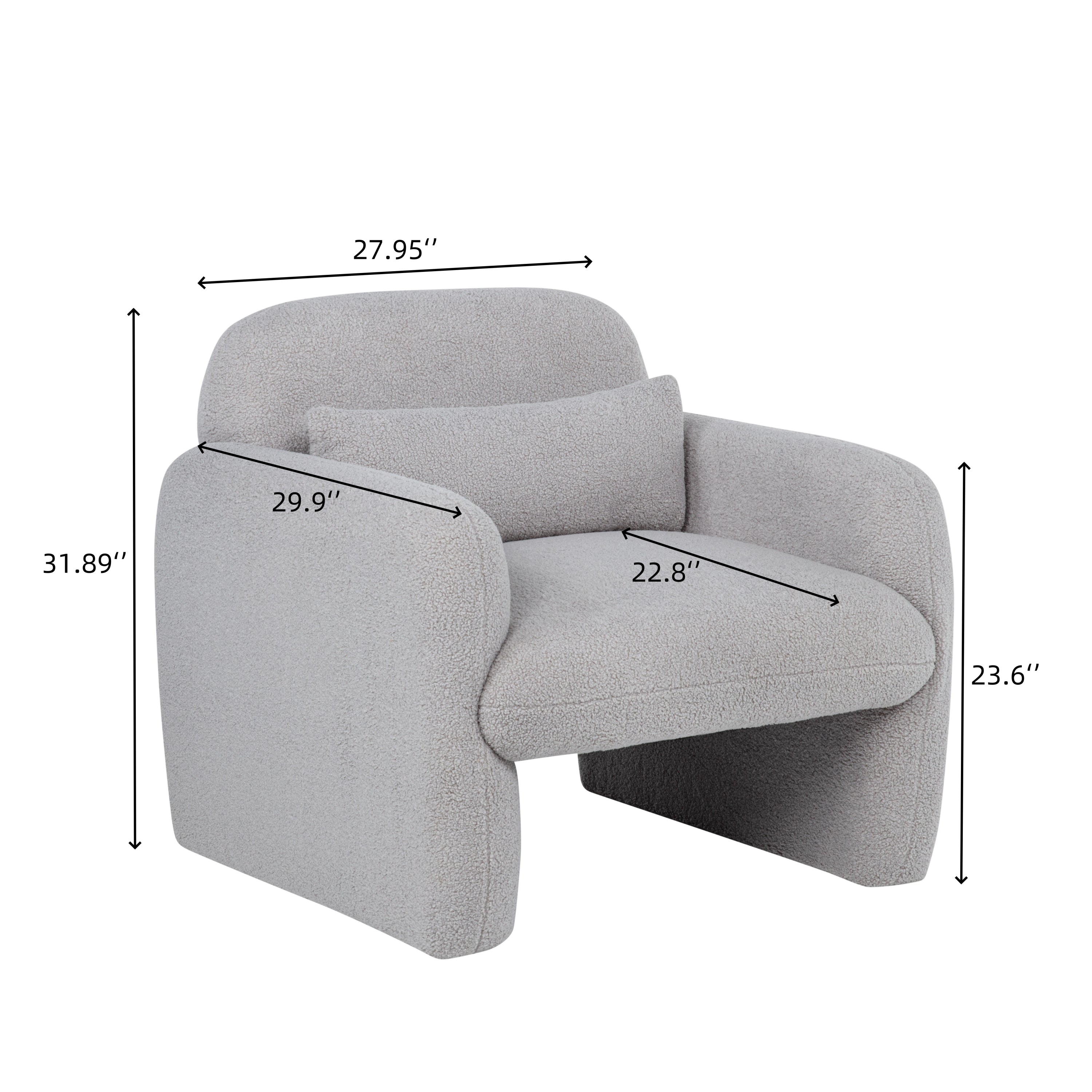 Stylish and Minimalist Teddy Fleece Single Sofa Chair with Arms and Pillow, Armchair, Accent Chair for Living Room, Bedroom, Study,Grey