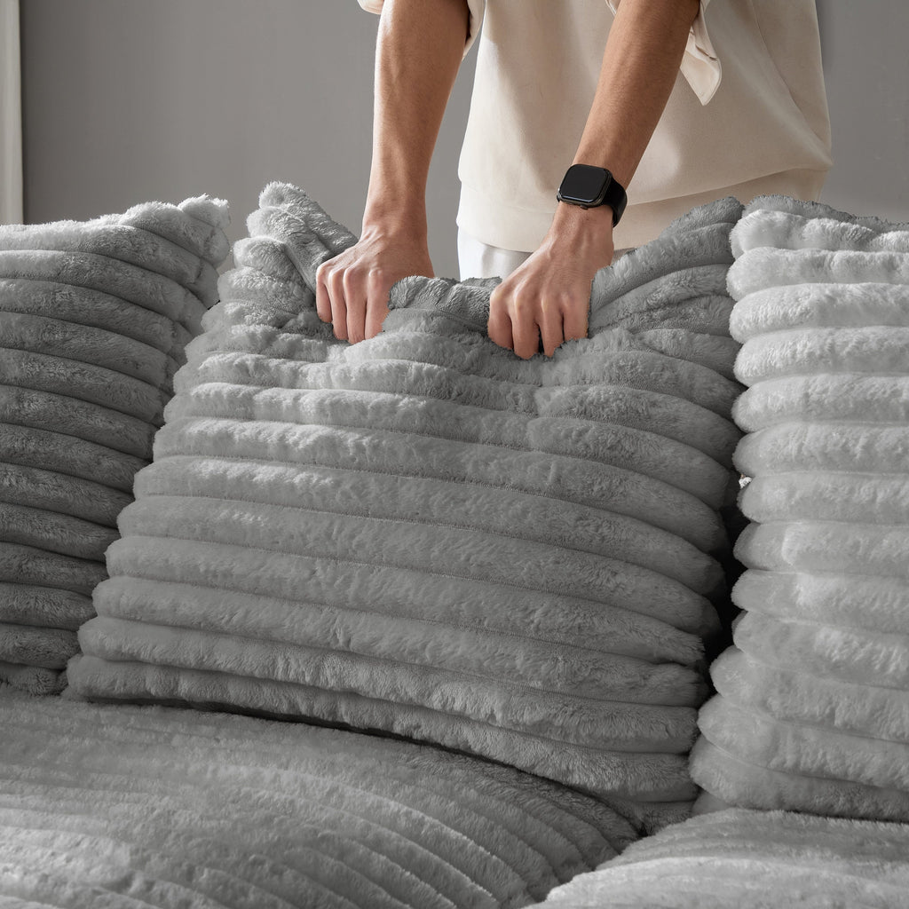 102.4 'Plush Corduroy 4-Seat Sofa,Modern Comfy Upholstered Sofa Cloud Couch,Deep Seat Couches with Soft Pillows and Movable Ottoman,Convertible Sofa Lounge Chair,for Living Room,Apartment,Office,Grey