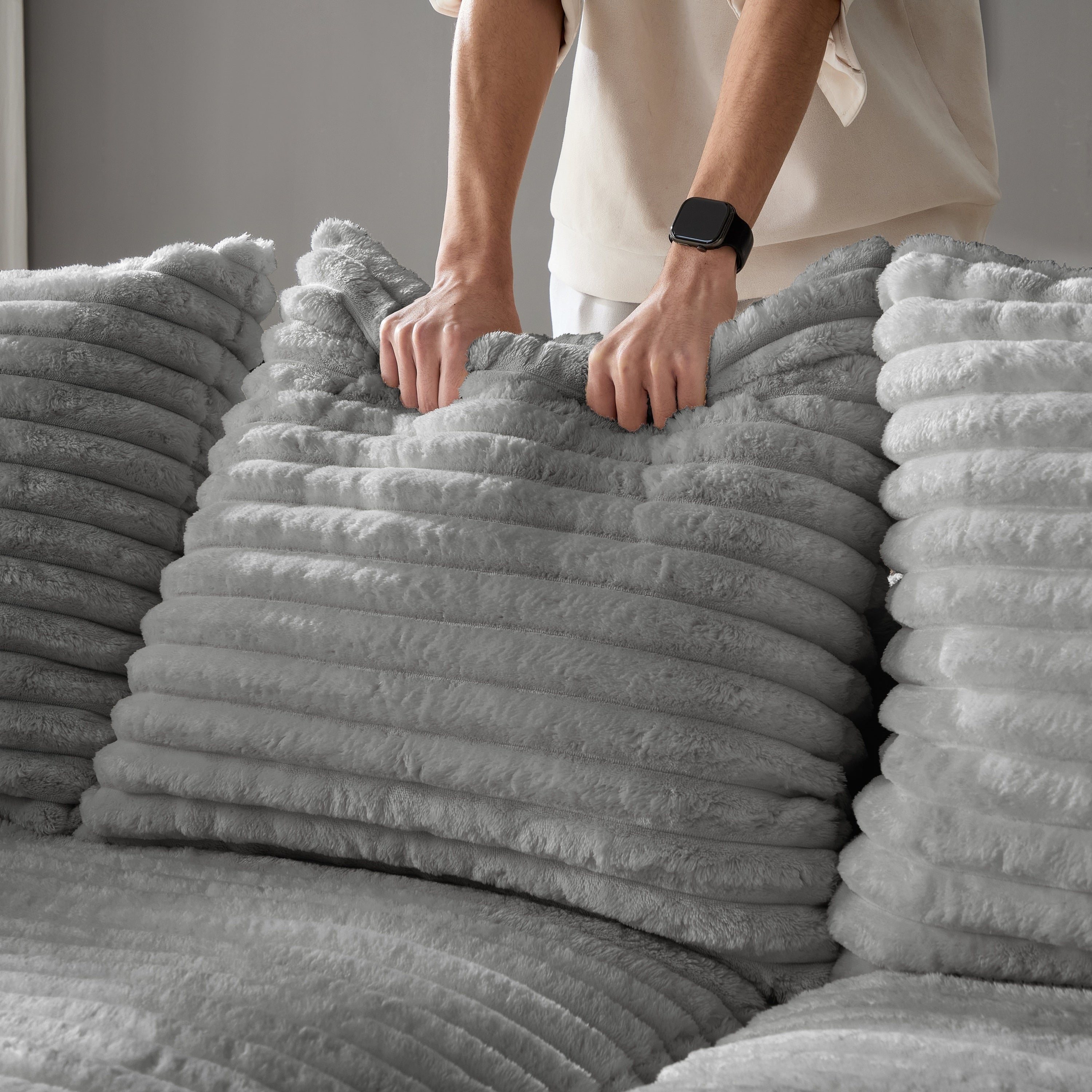 102.4 'Plush Corduroy 4-Seat Sofa,Modern Comfy Upholstered Sofa Cloud Couch,Deep Seat Couches with Soft Pillows and Movable Ottoman,Convertible Sofa Lounge Chair,for Living Room,Apartment,Office,Grey