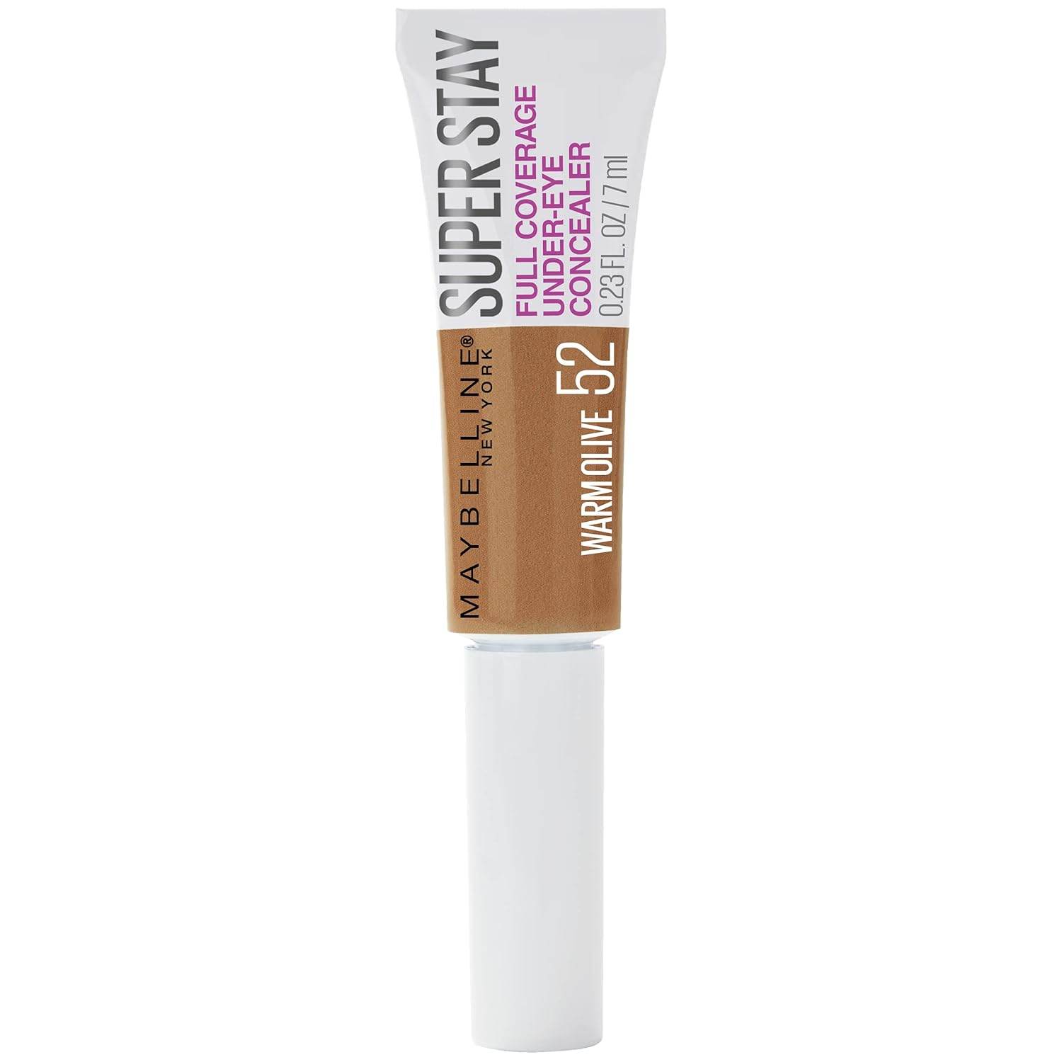 Maybelline New York Super Stay Super Stay Full Coverage, Brightening, Long Lasting, Under-eye Concealer Liquid Makeup Forup to 24H Wear, With Paddle Applicator, 52 Warm Olive, 0.23 fl. oz.