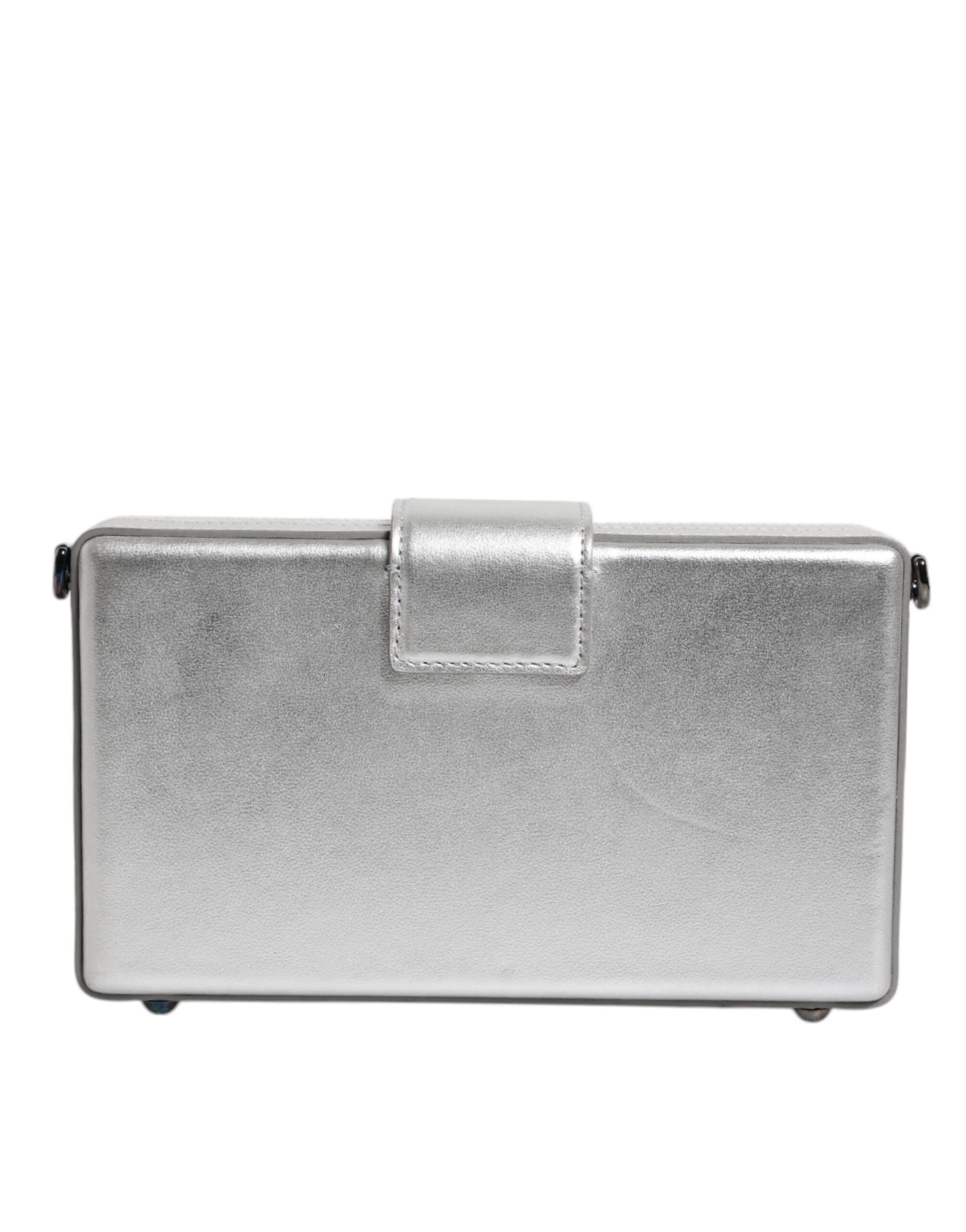 Dolce & Gabbana Metallic Silver DG BOX Leather Shoulder Strap Bag