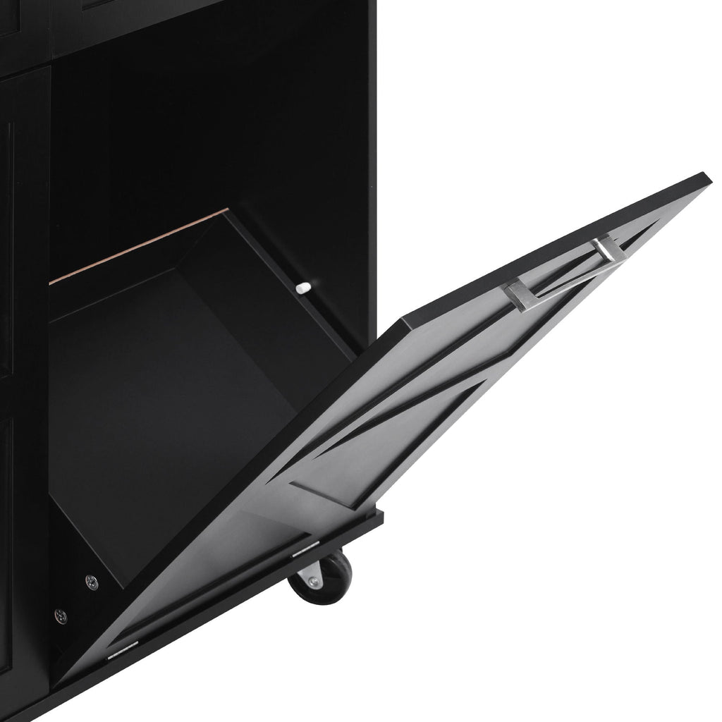 K&K 47.2' Farmhouse Kitchen Island with Drop Leaf, Kitchen Storage Island with Removable Side Racks, Two Drawers, Rolling Kitchen Cart on Wheels with Towel Rack, for Home, Kitchen, Dining Room, Black