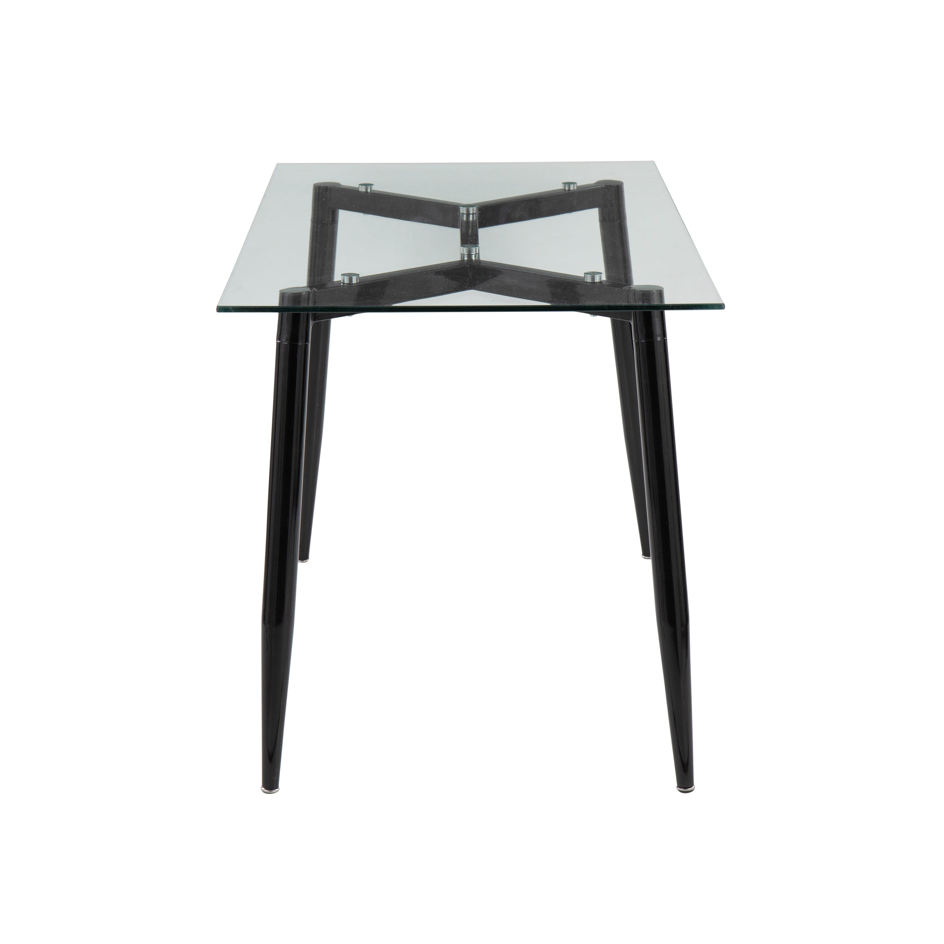 Clara Contemporary Table in Black Metal with Clear Tempered Glass Top by LumiSource