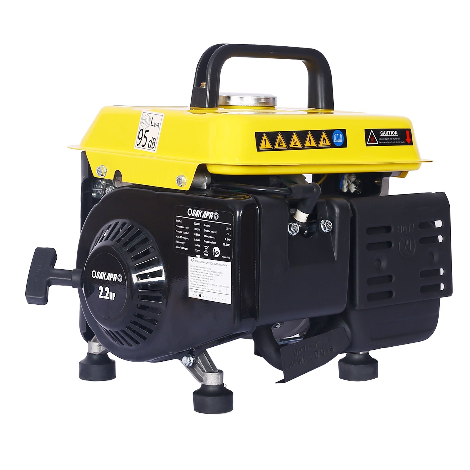 Portable Outdoor Generator Low Noise Gas Powered for Home Use Yellow Steel 14.60x12.20x13.80 Inches