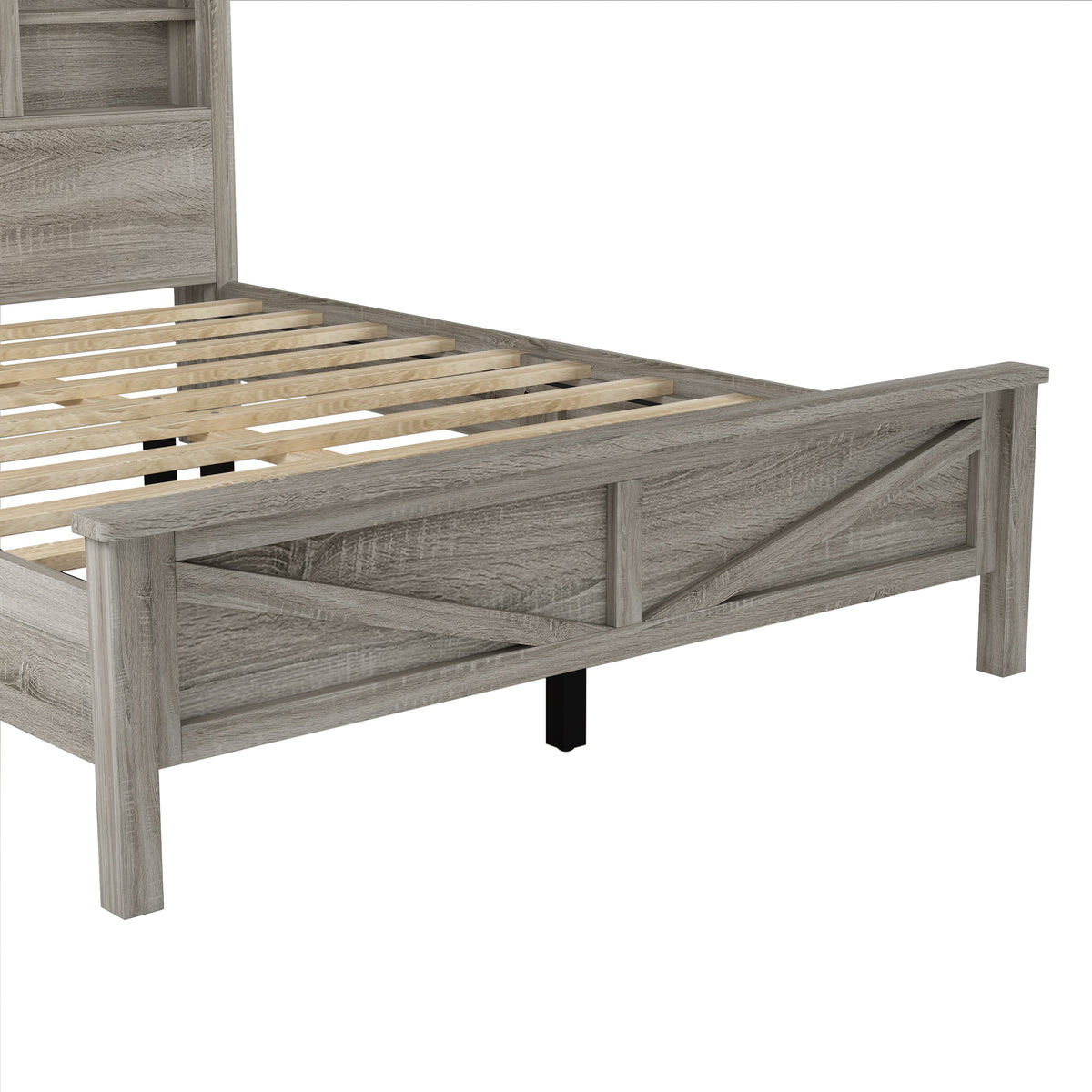 3-Pieces Bedroom Sets Queen Size Farmhouse Platform Bed with Double Sliding Door Storage Headboard and Charging Station, Storage Nightstand and Dresser, Antique Gray(Old SKU HL000092AAG)