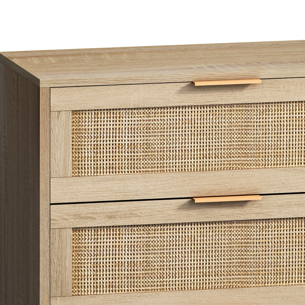 Natural Rattan Storage Cabinet with 6 Drawers for Bedroom and Living Room, Particle Board, 51.18'