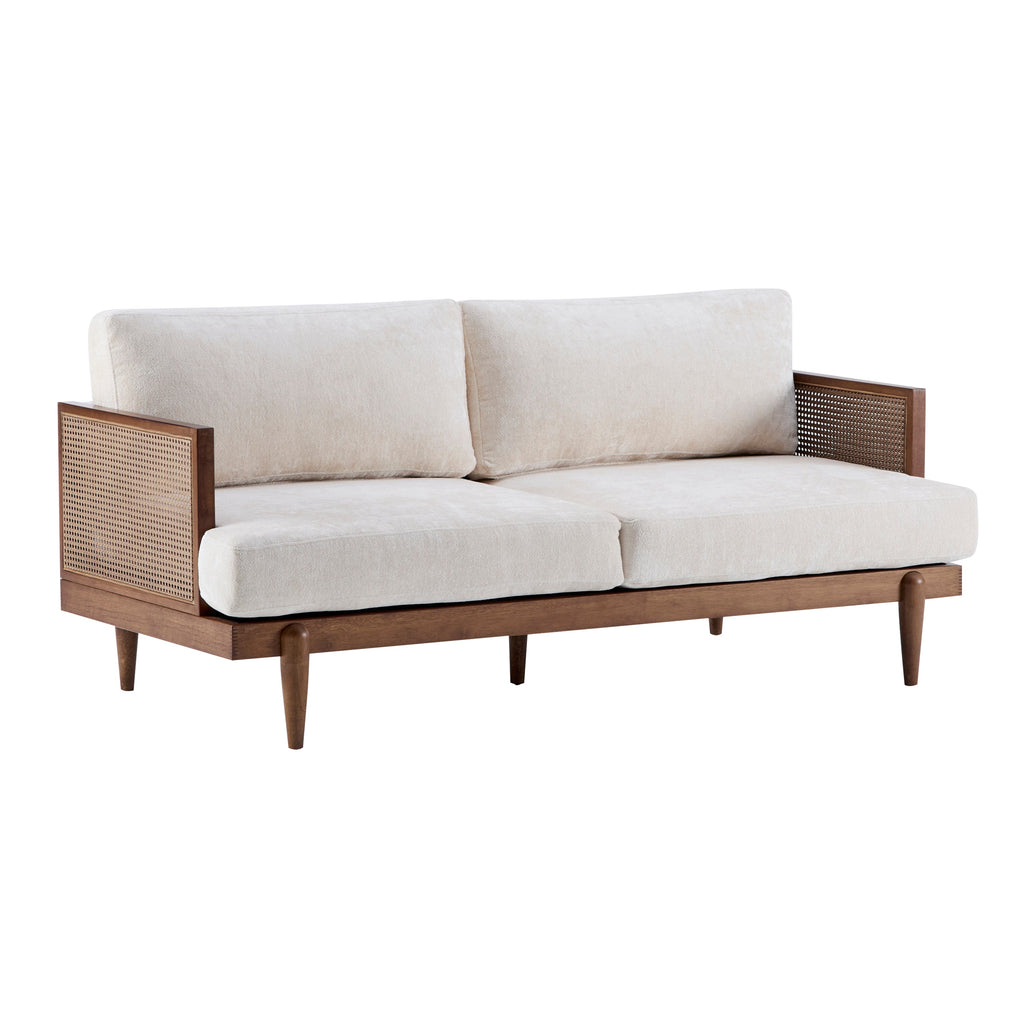 EMIR 72' Square Arm 3-Seater Sofa with Cane Rattan and Wooden Frame,Walnut,,Living Rooms,Bedrooms,Apartment Office