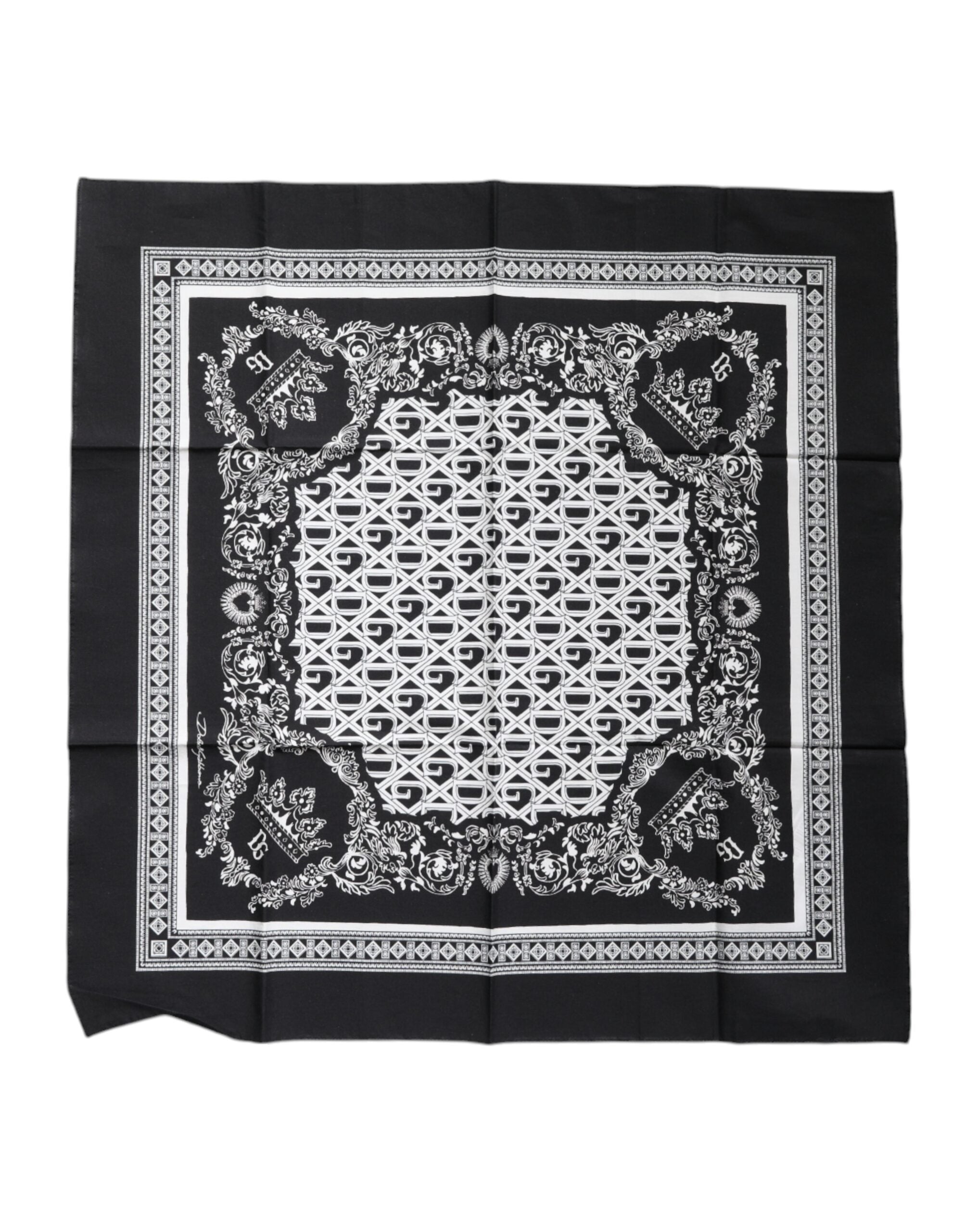 Dolce & Gabbana Black Logo Monogram Cotton Handkerchief Scarf