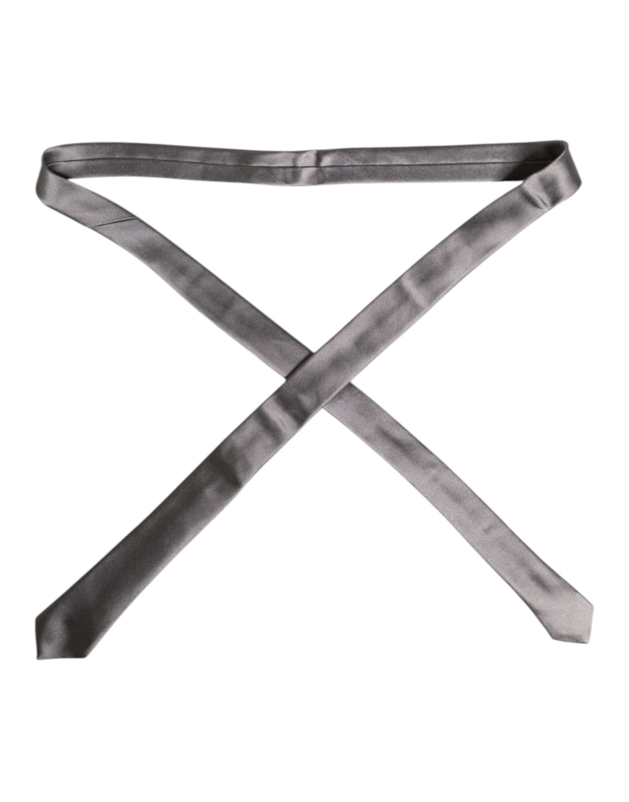 Dolce & Gabbana Metallic Silver Silk Adjustable Necktie Tie