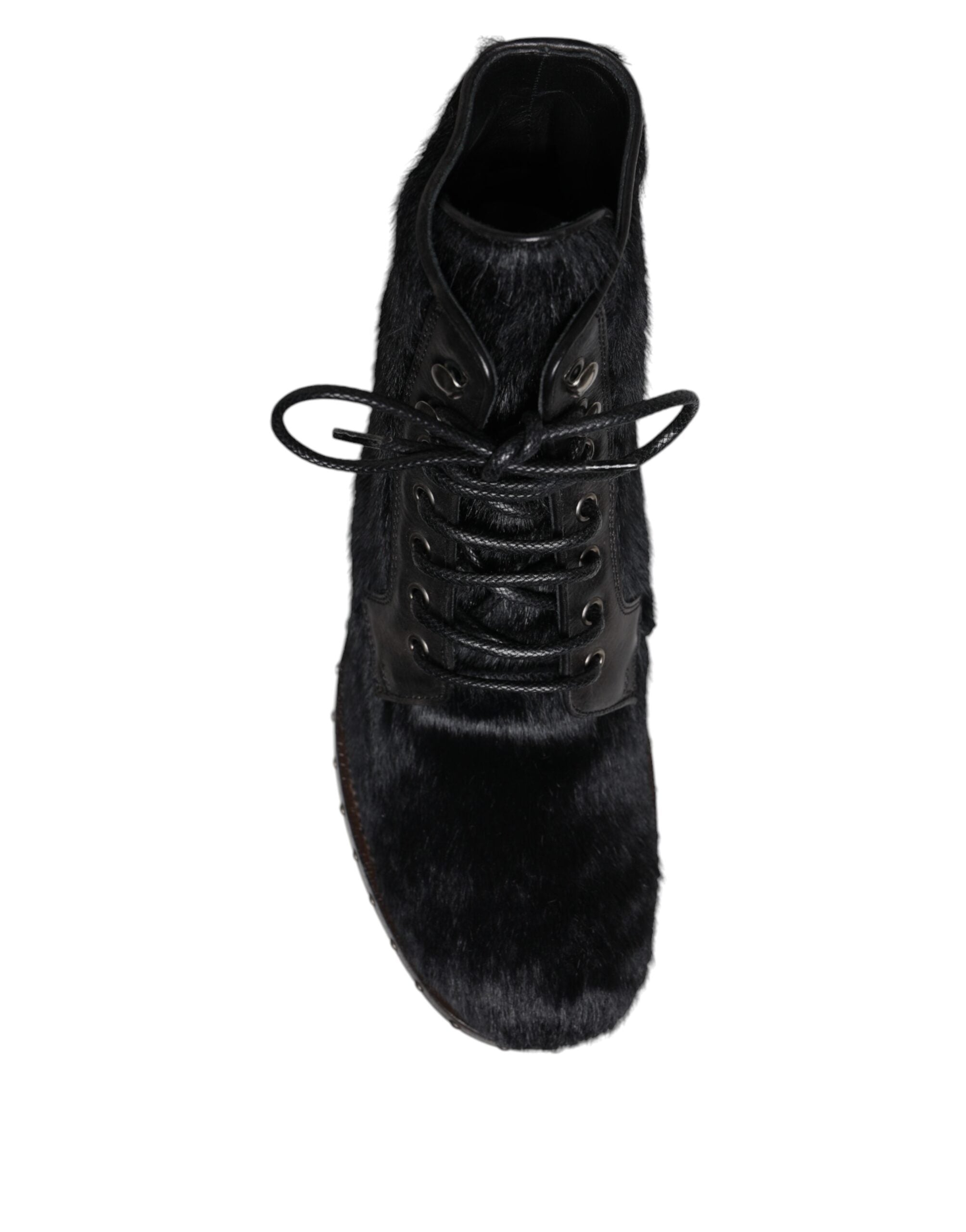 Dolce & Gabbana Black Pony Style Leather Mid Calf Boots Shoes