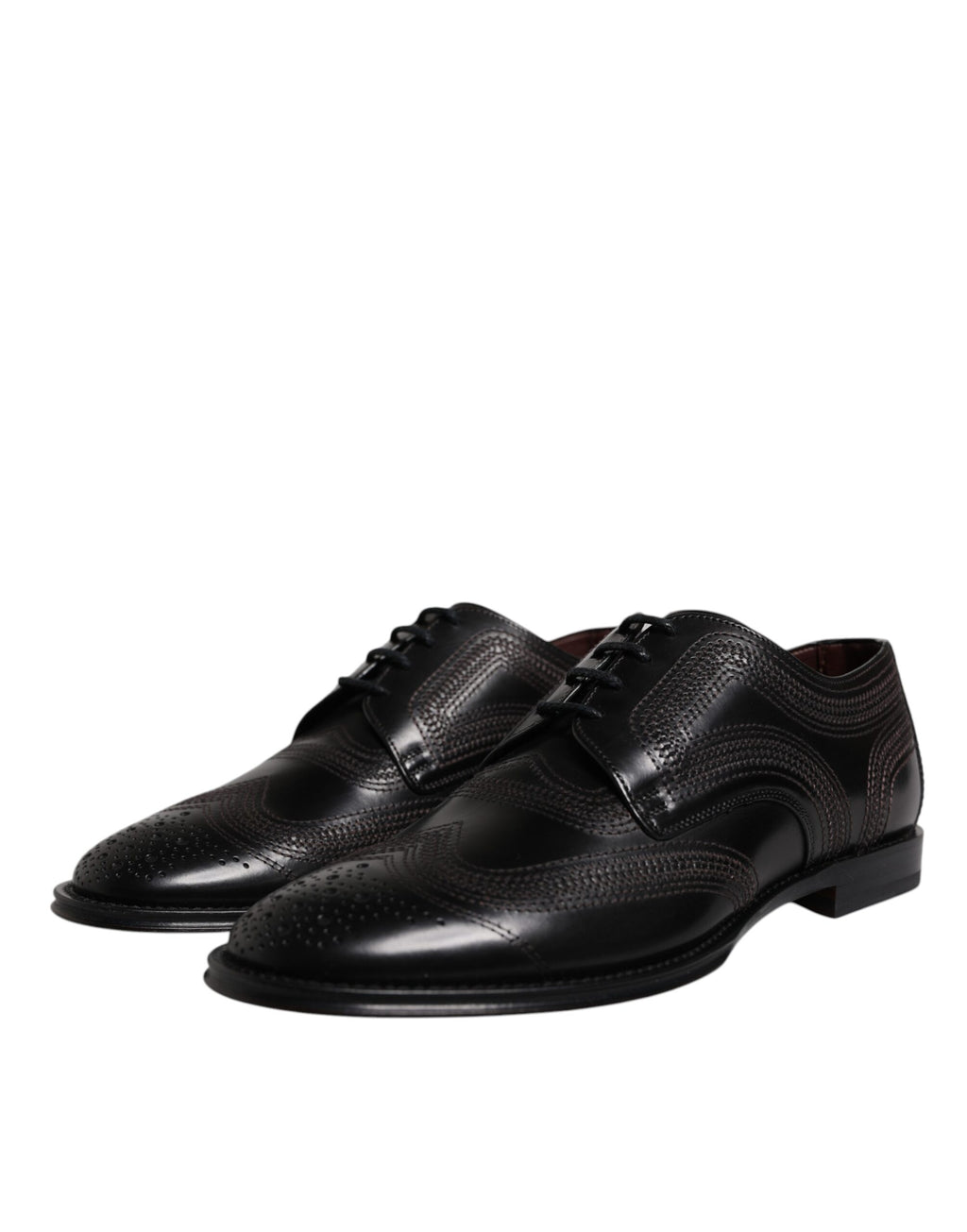 Dolce & Gabbana Black Embroidered Classic Leather Derby Dress Shoes