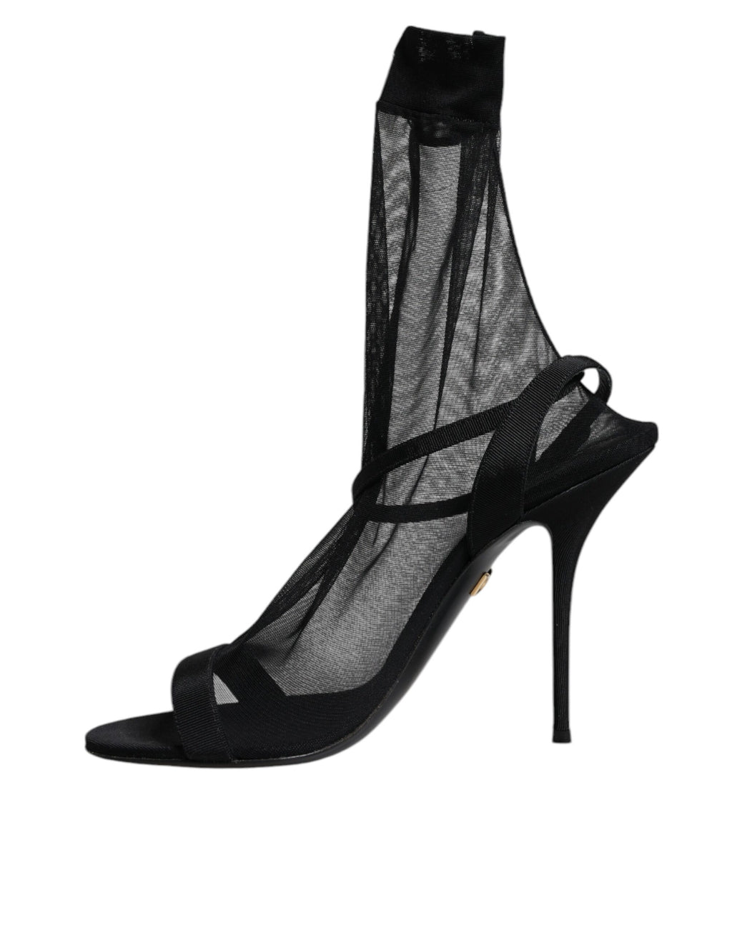 Dolce & Gabbana Black Tulle Stretch Heels Sandals Shoes