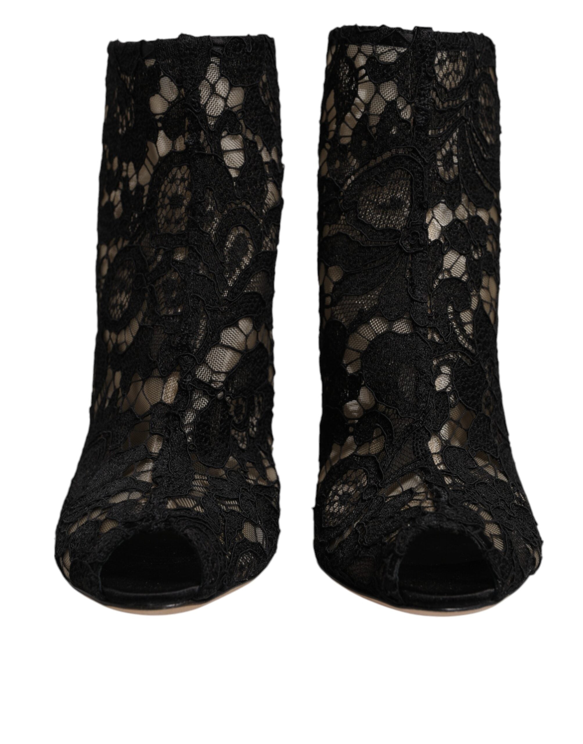 Dolce & Gabbana Black Floral Lace Heels Ankle Boots Shoes