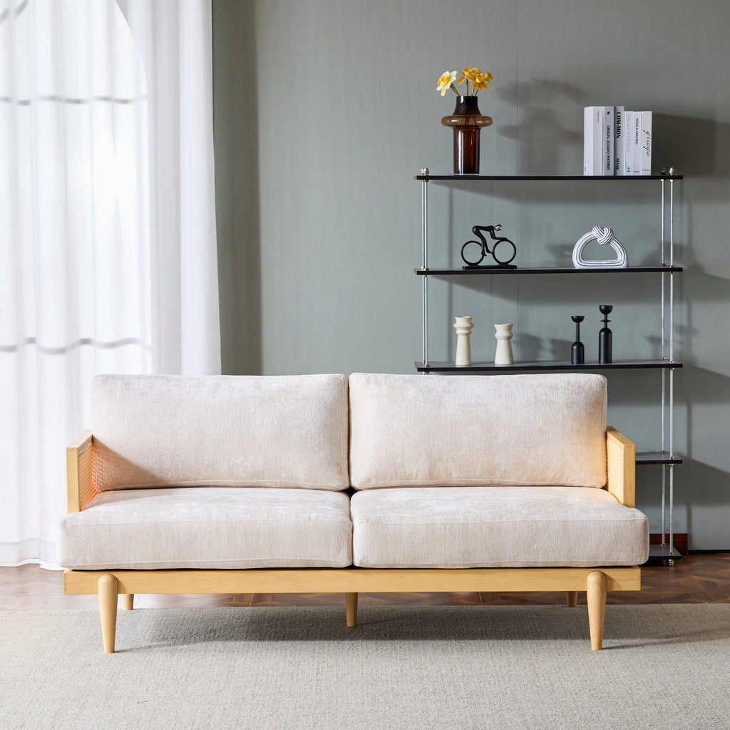 EMIR 72' Square Arm 3-Seater Sofa with Cane Rattan and Wooden Frame,Natural,,Living Rooms,Bedrooms,Apartment Office