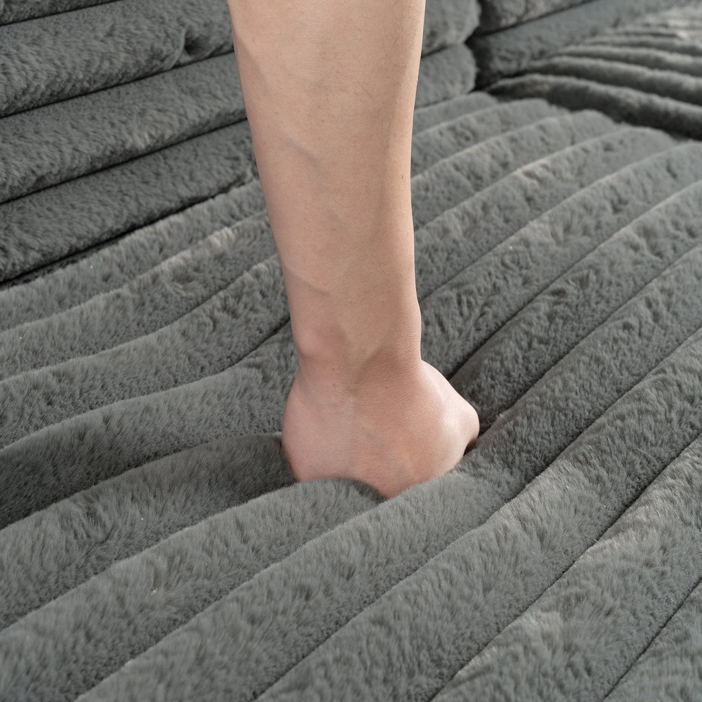 Cloud Sectional Sofa Upholstered Couch with Free-combined Design in Dark Gray Faux Rabbit Fur, 110'