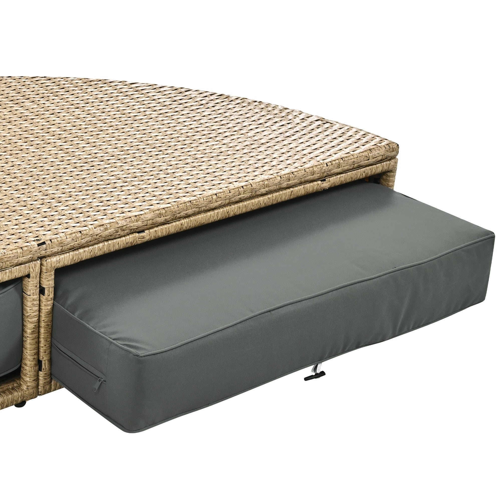 Outdoor Patio Daybed Wicker Rattan Double Daybed with Retractable Canopy, Grey, Polyester Upholstery, 71.7 x 63.4 x 62.2 inches