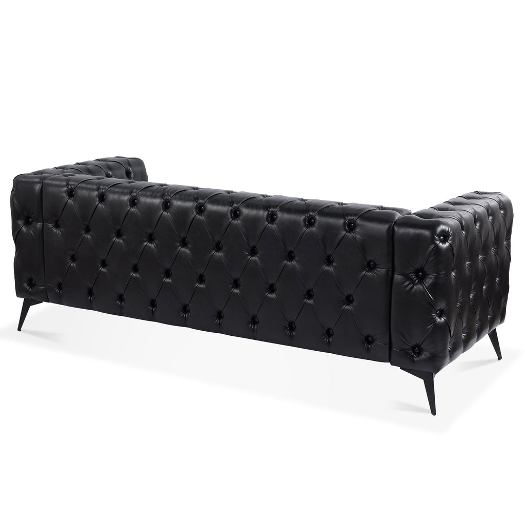 Traditional Square Arm Sofa with Removable Cushions in Black PU, 84.06 Inch Width