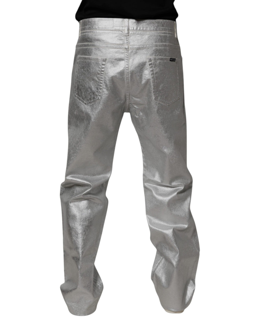 Dolce & Gabbana Metallic Silver Cotton Straight Denim Jeans