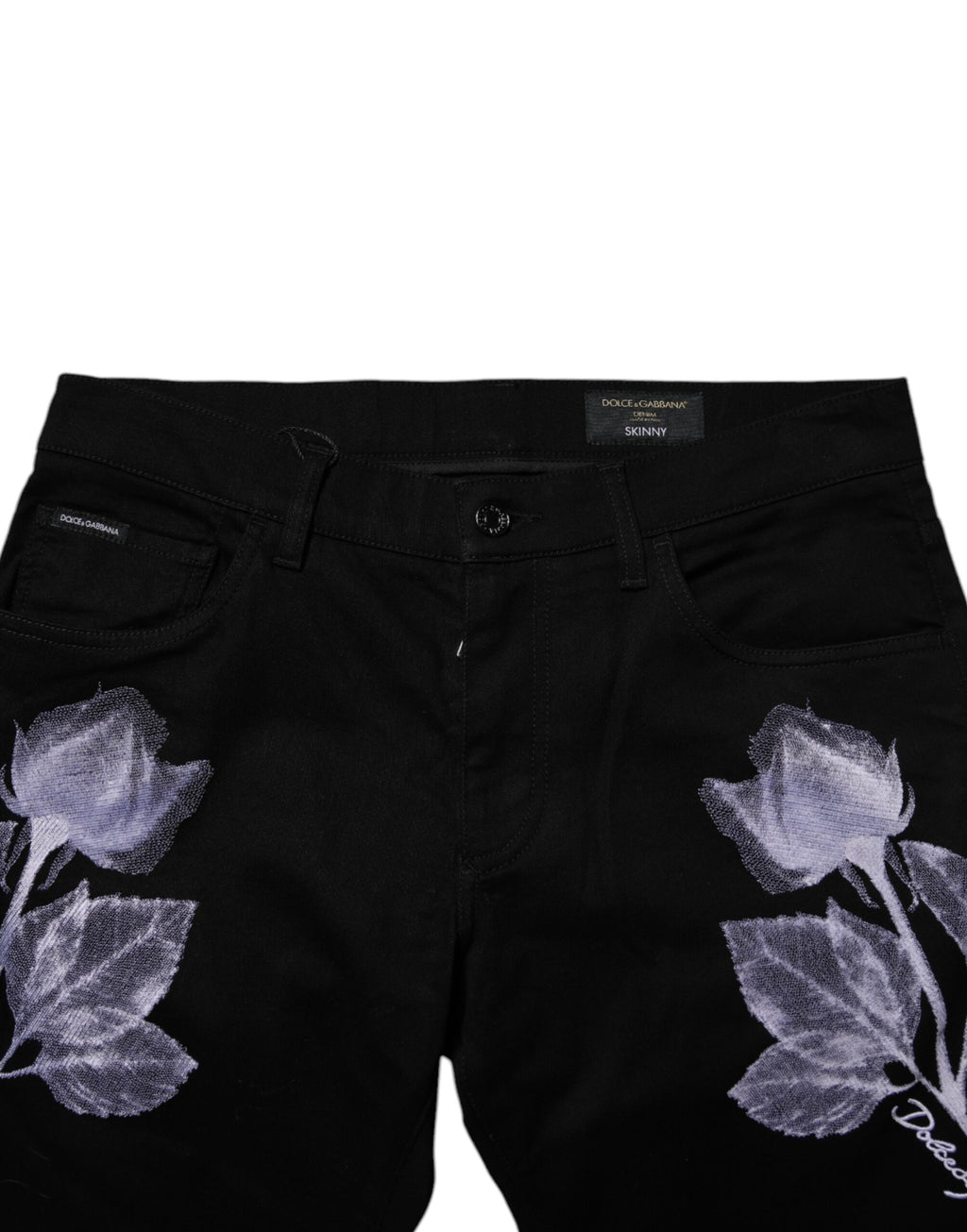 Dolce & Gabbana Black Floral Cotton Skinny Men Denim Jeans