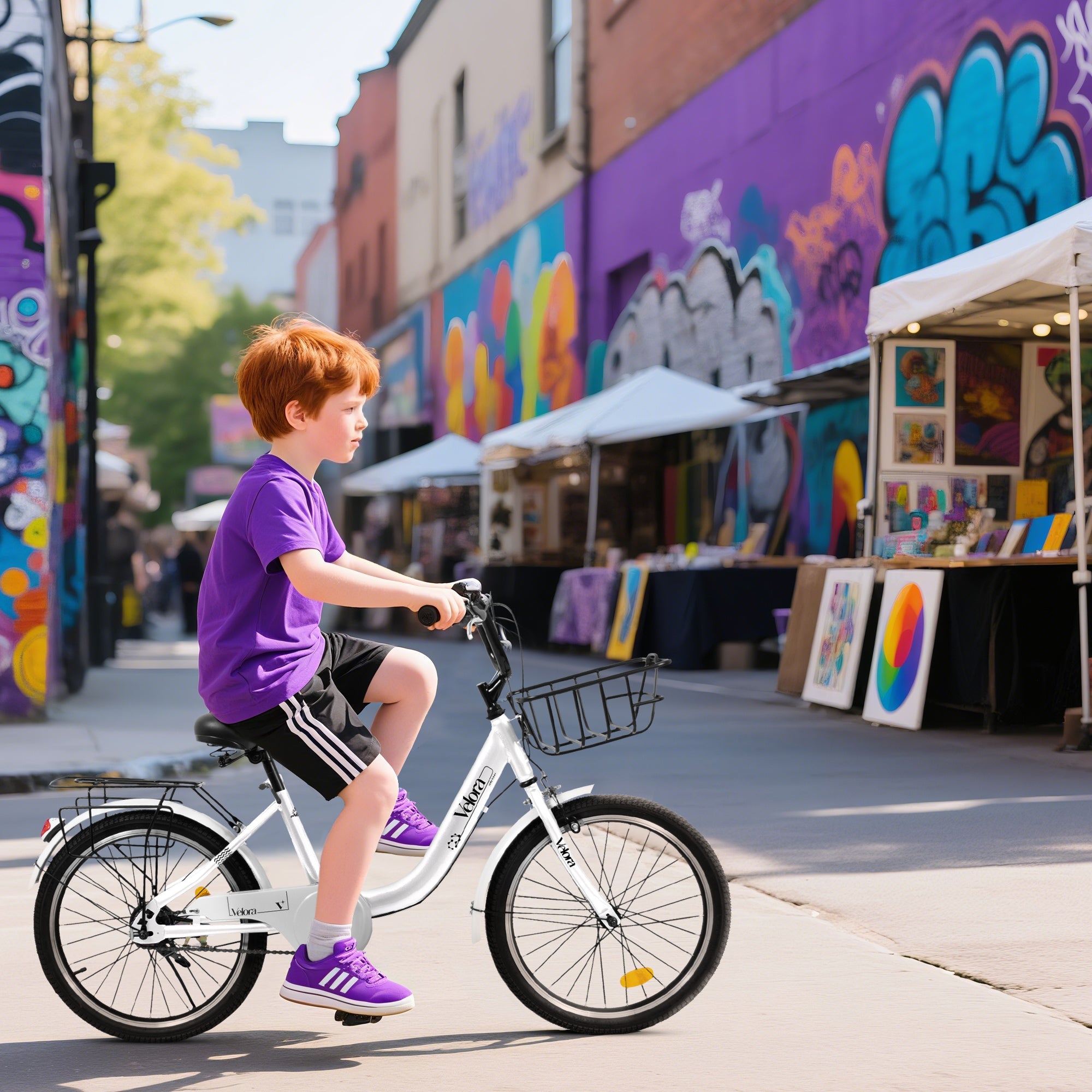 A20182  20 Inch Kids Bike for Boys & Girls, Children's Bicycle with Coaster Brake & V-Brake, 1-Speed, Chain Guard & Rear Rack, Lightweight Steel Frame (Pink, Green, Purple, White)