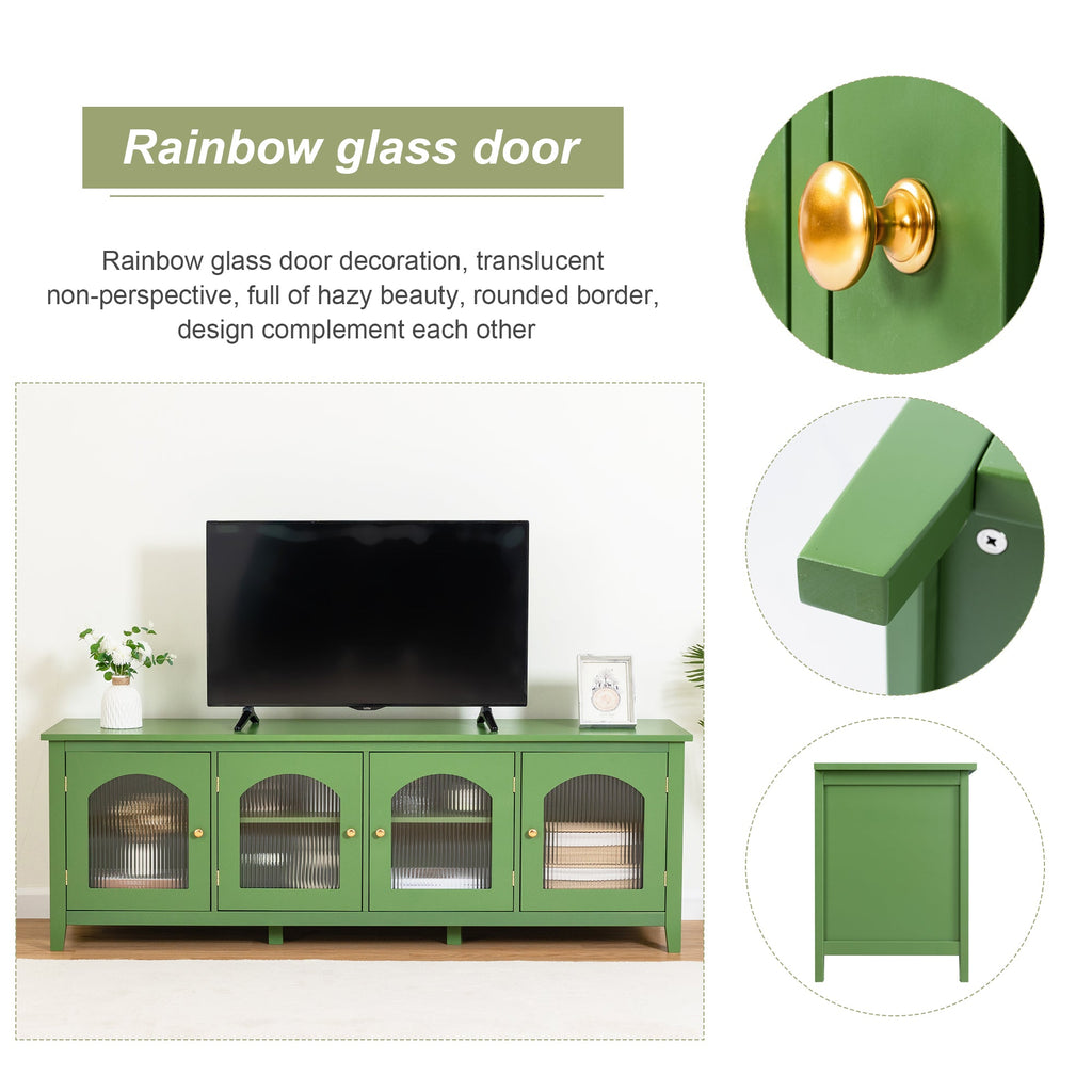 Stylish Antique Green TV Cabinet with Solid Wood Frame and Changhong Glass Door, 71-inch