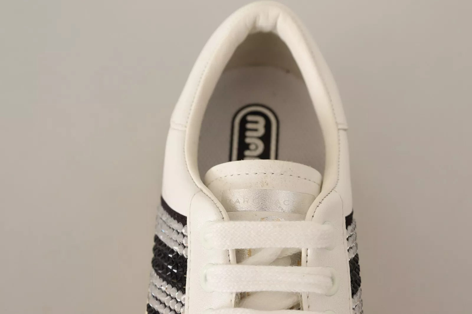 Marc Jacobs White Leather Crystal Embellished Sneakers Shoes