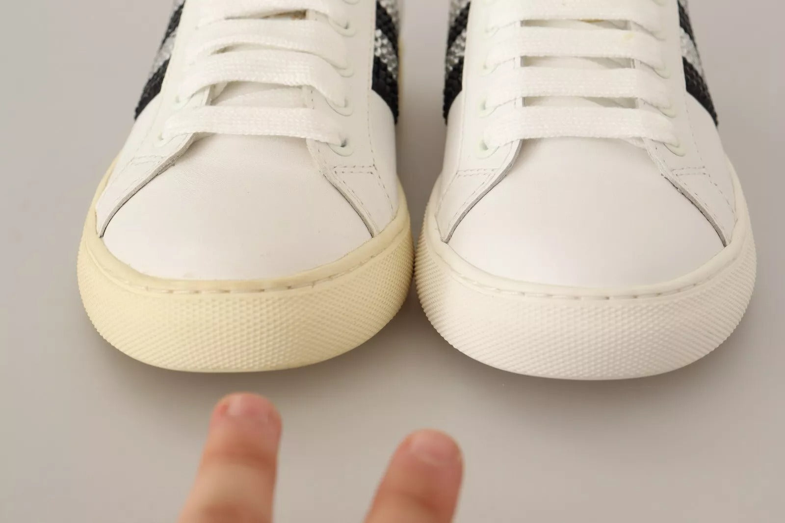 Marc Jacobs White Leather Crystal Embellished Sneakers Shoes