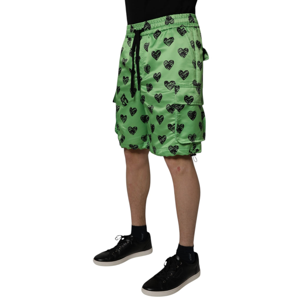 Dolce & Gabbana Green Heart Print Cargo Men Bermuda Shorts