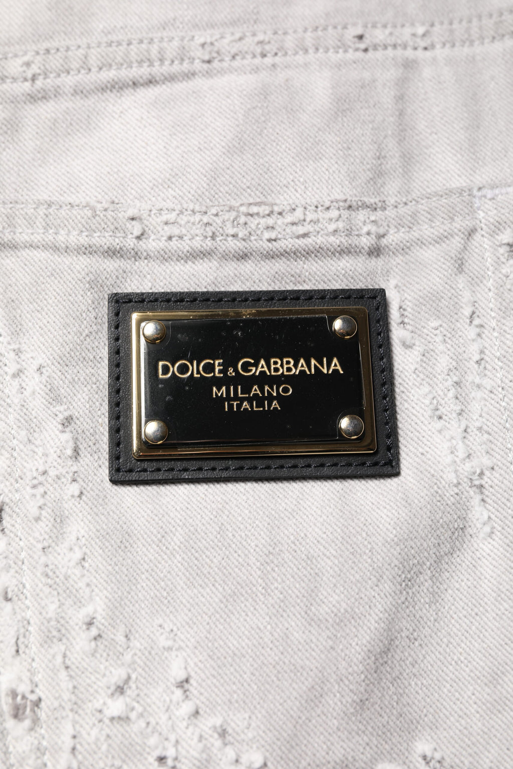 Dolce & Gabbana Light Gray Tattered Men Denim Bermuda Shorts