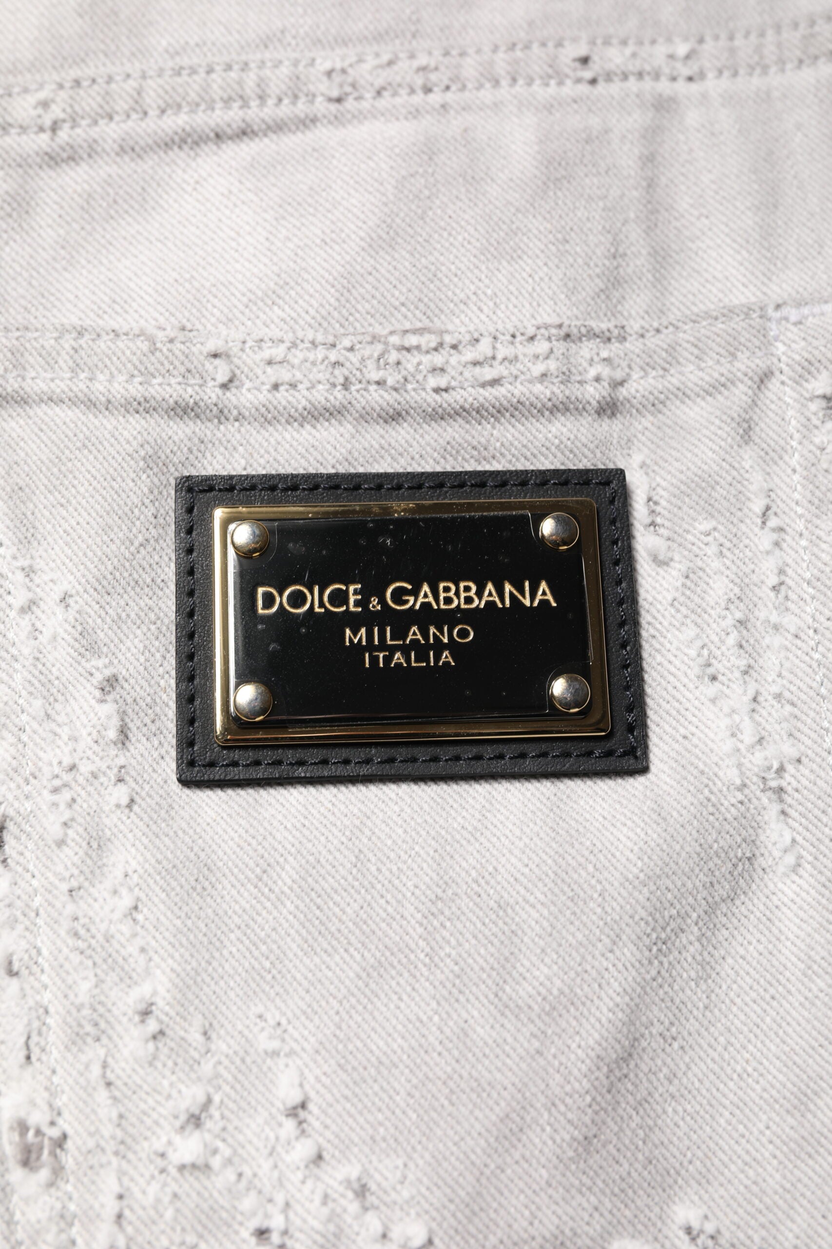 Dolce & Gabbana Light Gray Tattered Men Denim Bermuda Shorts