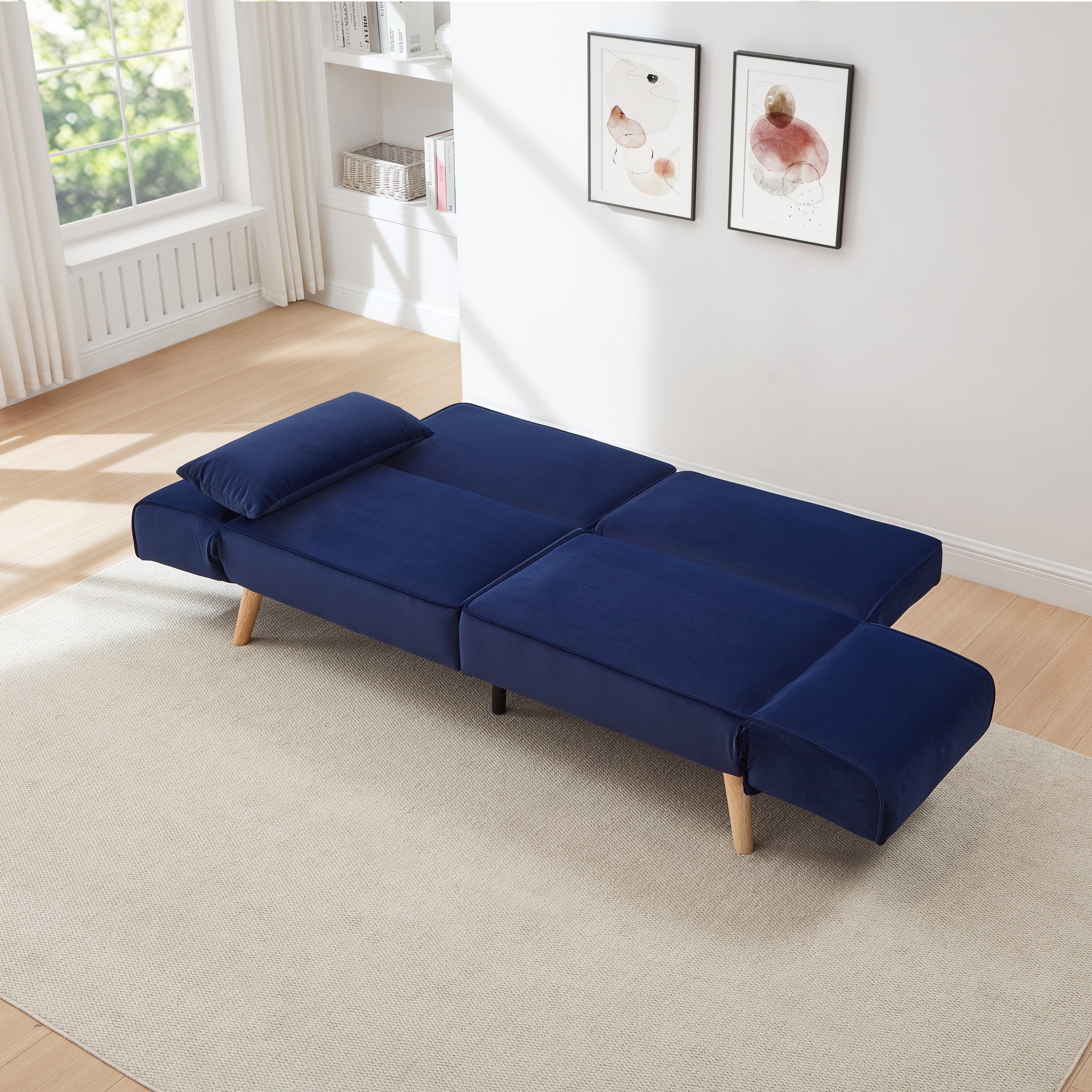 72.8''Futon Sofa Bed, Sleeper Sofa, Small Couch with Adjustable Armrests, Adjustable Recliner Sleeper Sofa Bed for Living Room, Bedroom, Apartment, Navy Blue
